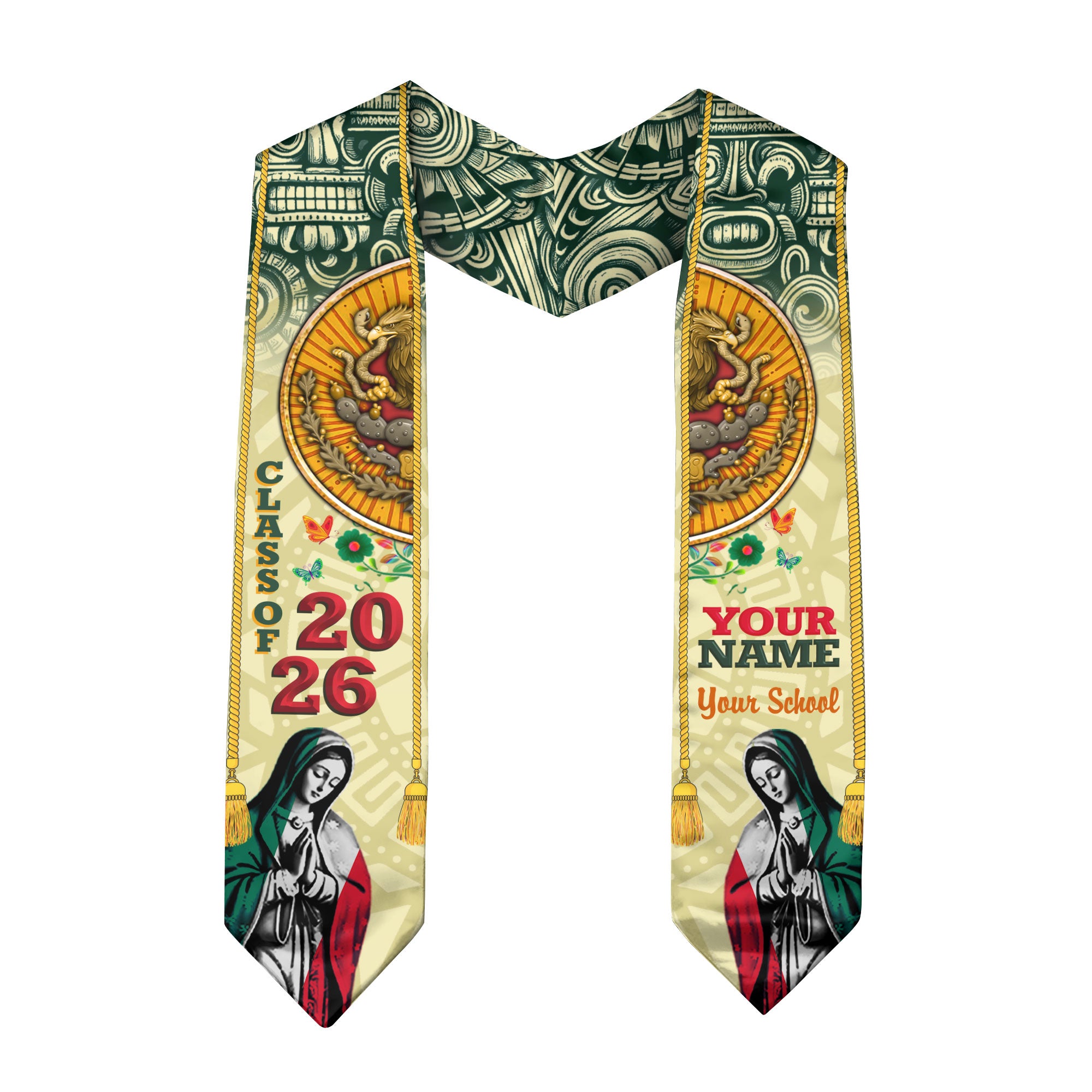 Mexican Flag Graduation Stole 2026, Mexico Sash Stole, Tailored Finish for 2026 Grads