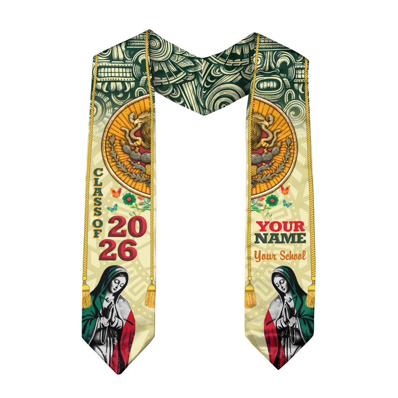 Mexican Flag Graduation Stole 2026, Mexico Sash Stole, Tailored Finish for 2026 Grads