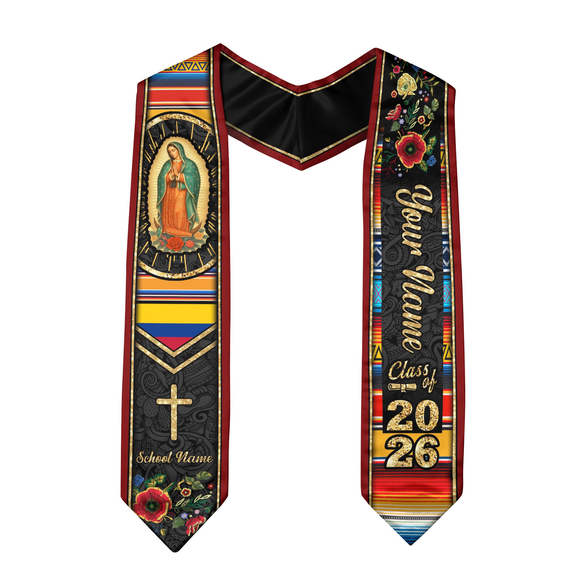 Customized Colombia Graduation Stole with Colombian Flag Inspired Design, Graduation Sash for Class of 2026