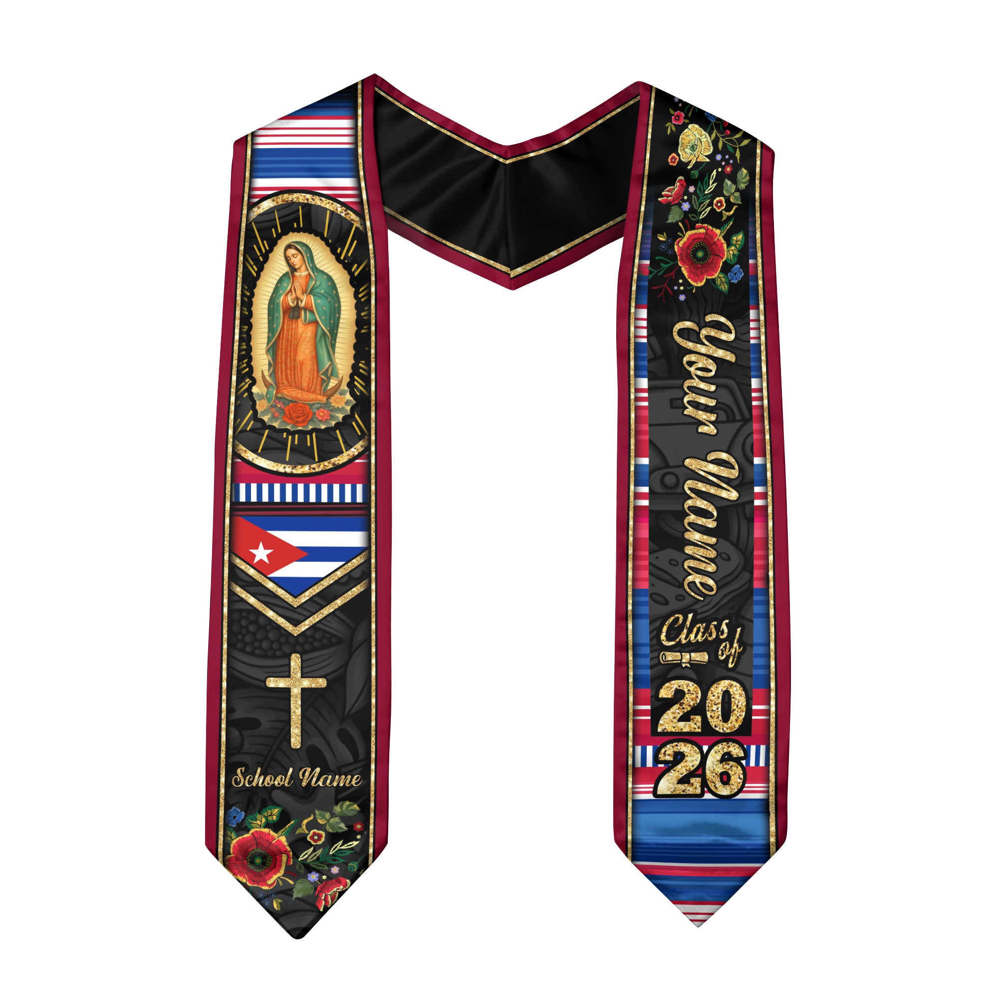 Customized Cuba Graduation Stole Featuring Cuban Flag Heritage Style, Graduation Sash for Class of 2026