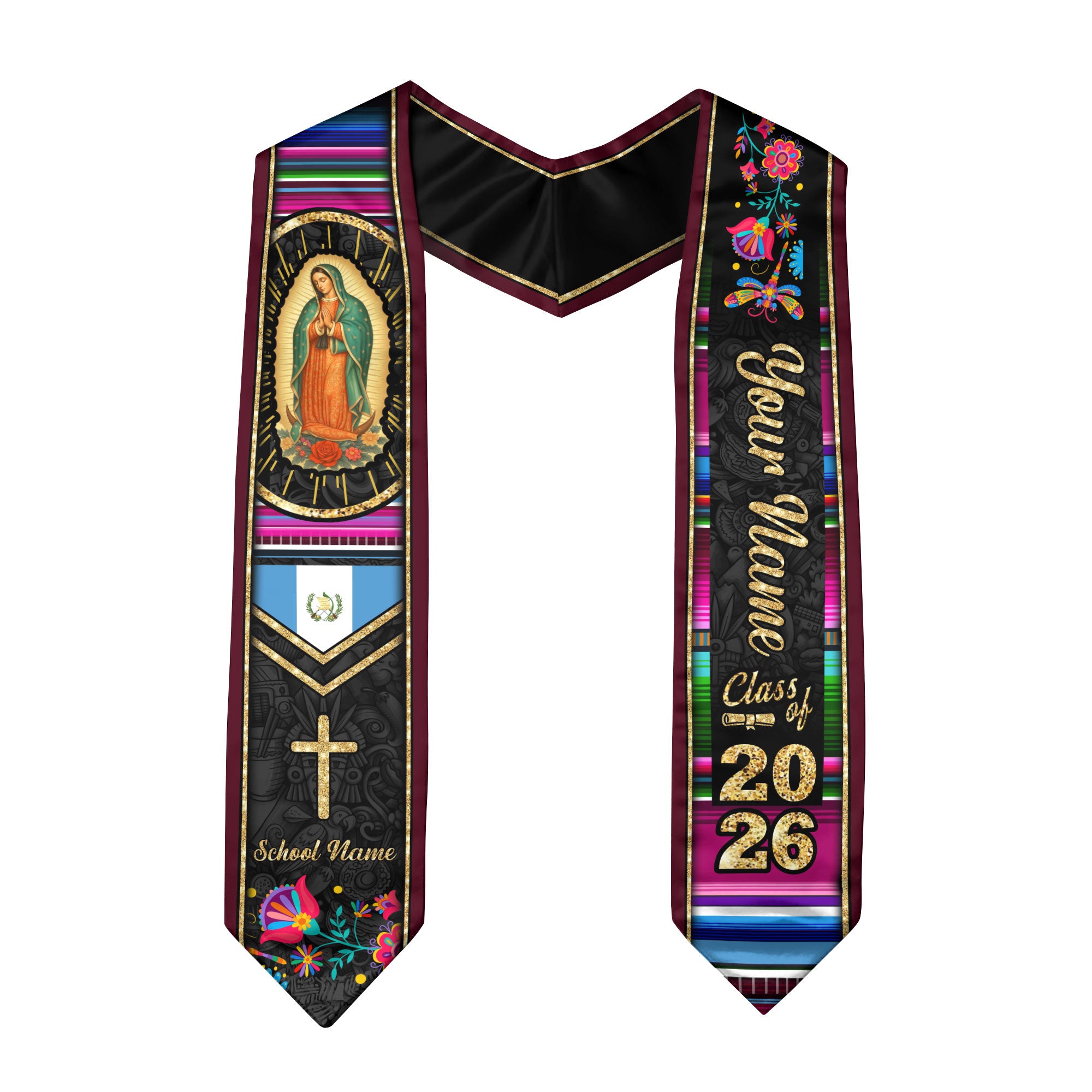 Customized Guatemala Graduation Stole with Guatemalan Flag Heritage Pattern, Graduation Sash Class of 2026