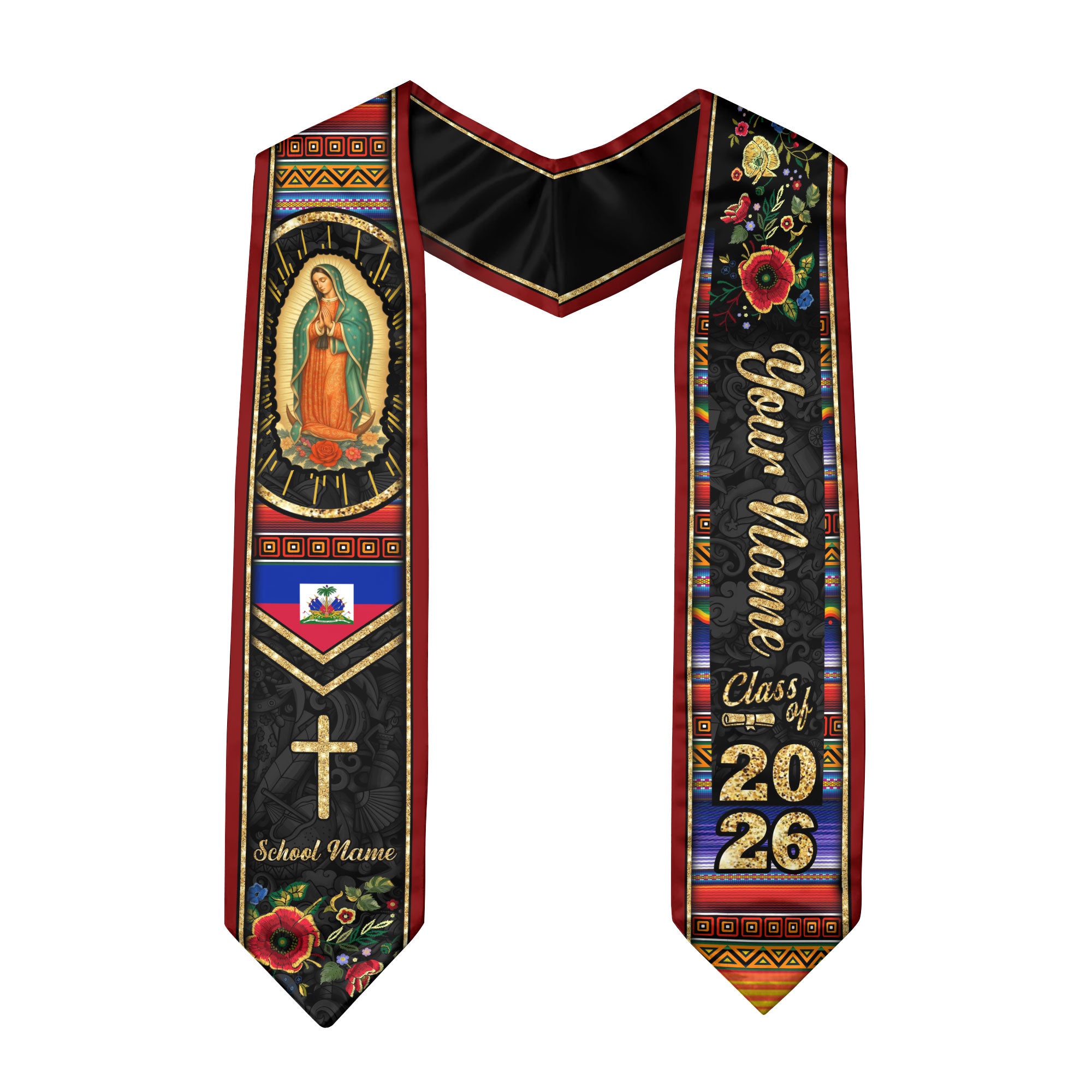 Customized Haiti Graduation Stole Featuring Haitian Flag Motif, Graduation Sash for the Class of 2026
