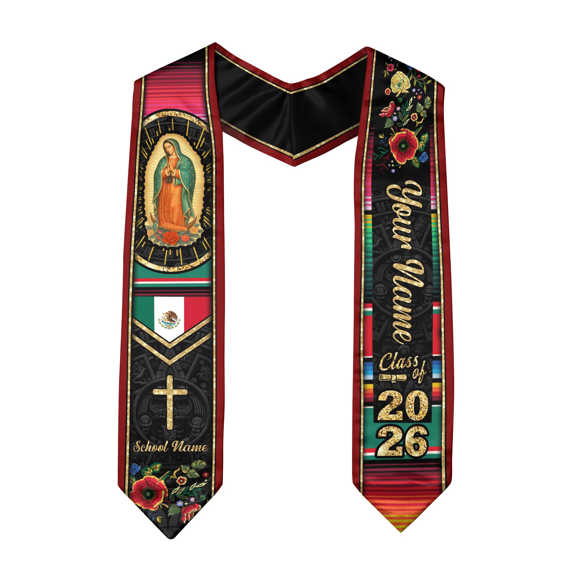 Mexico Flag Graduation Sash 2026, Mexico Graduation Stole, Signature Detail for Graduates