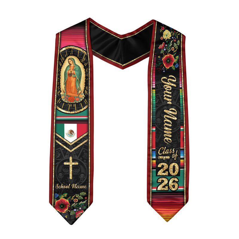 Mexico Flag Graduation Sash 2026, Mexico Graduation Stole, Signature Detail for Graduates