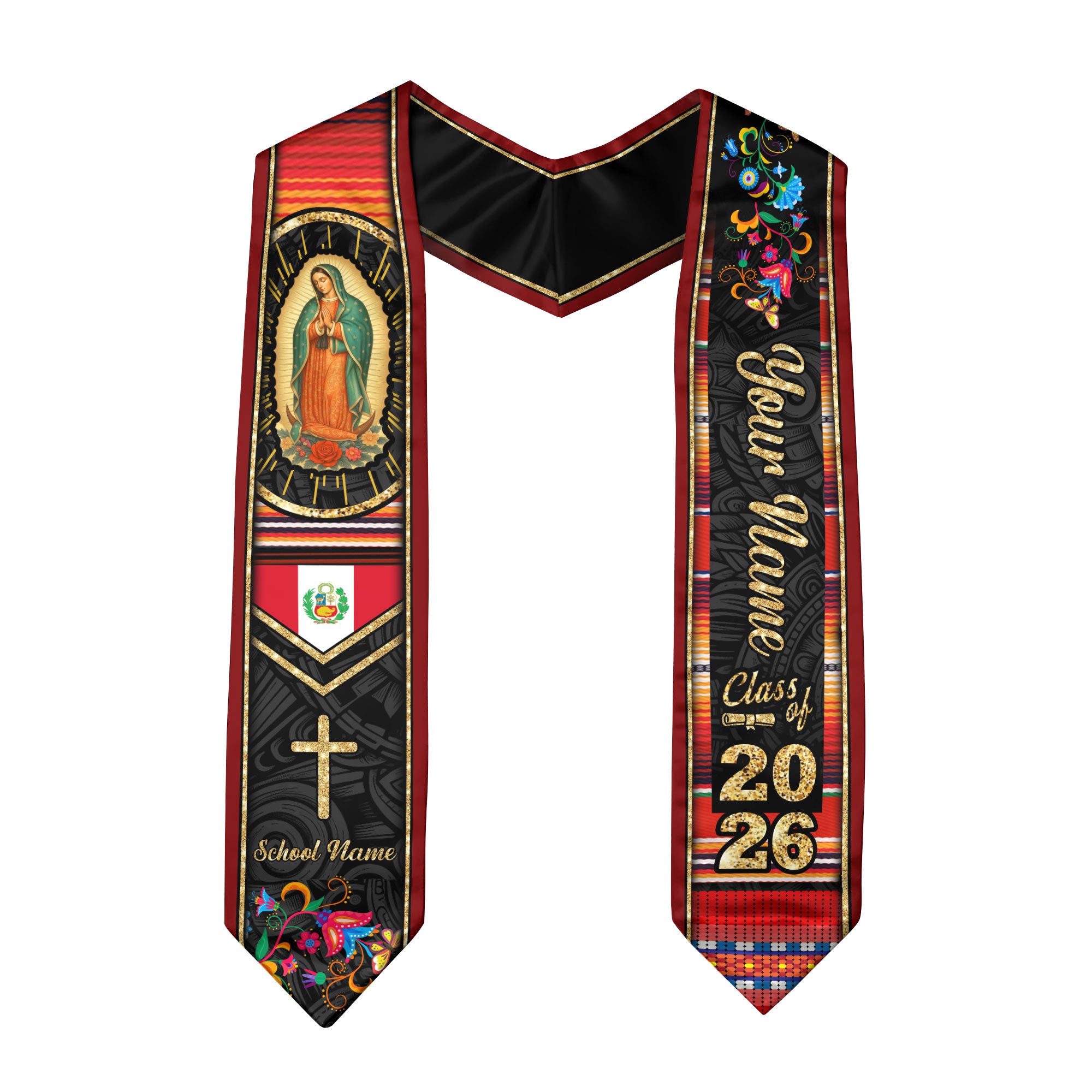 Customized Peru Graduation Stole Featuring Peruvian Flag Design, Graduation Sash for the Class of 2026