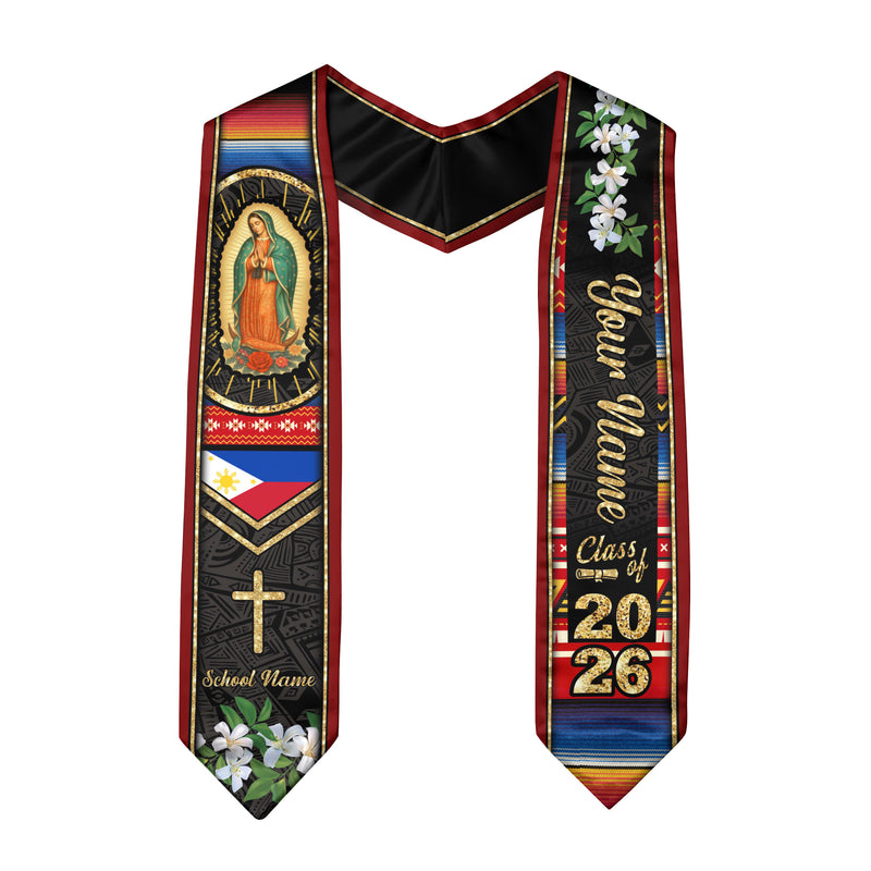 Customized Philippines Graduation Stole with Filipino Flag Inspired Pattern, Graduation Sash Class of 2026