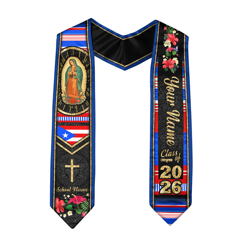 Customized Puerto Rico Graduation Stole Highlighting Puerto Rican Flag Theme, Graduation Sash Class of 2026