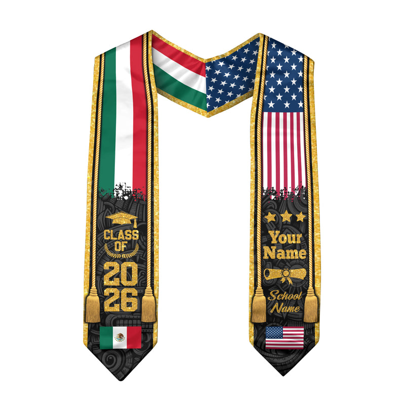 Mexico Graduation Stole 2026, Mexican Flag Sash, Tailored Detail for Class of 2026 Grads