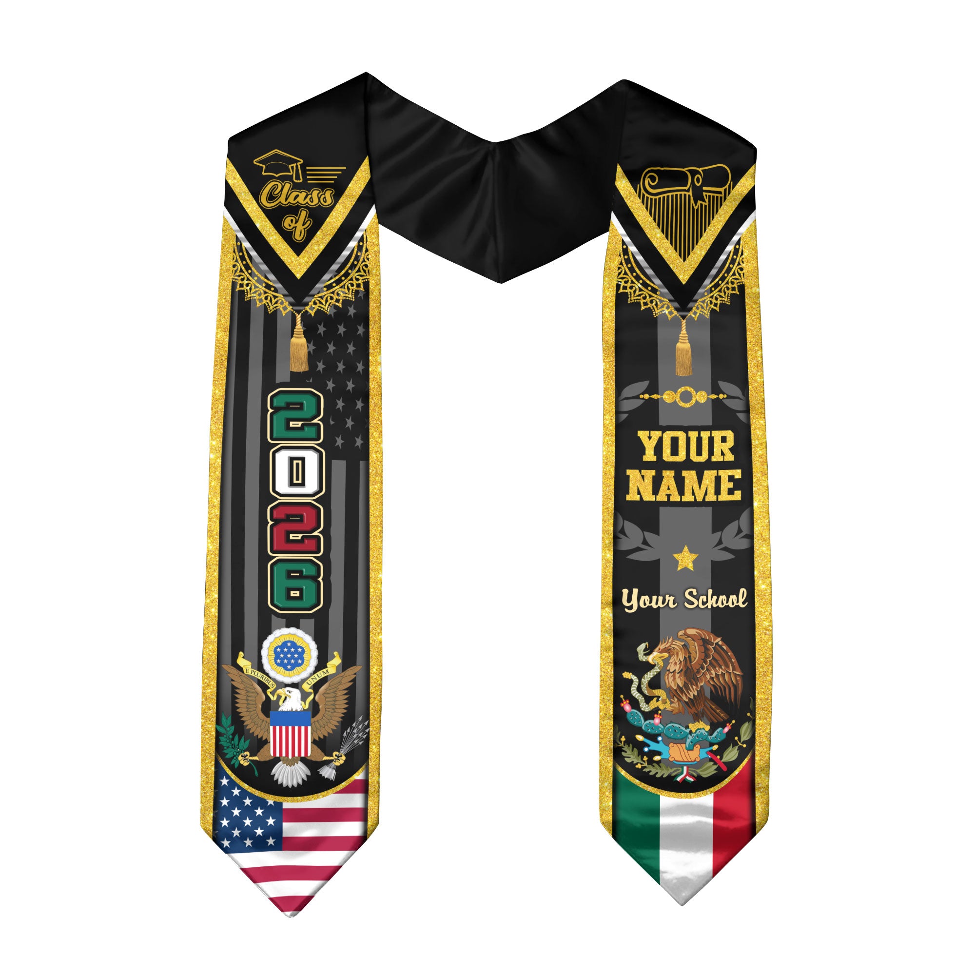 Mexican Flag Graduation Sash 2026, Mexico Stole, Signature Custom Finish for Graduates