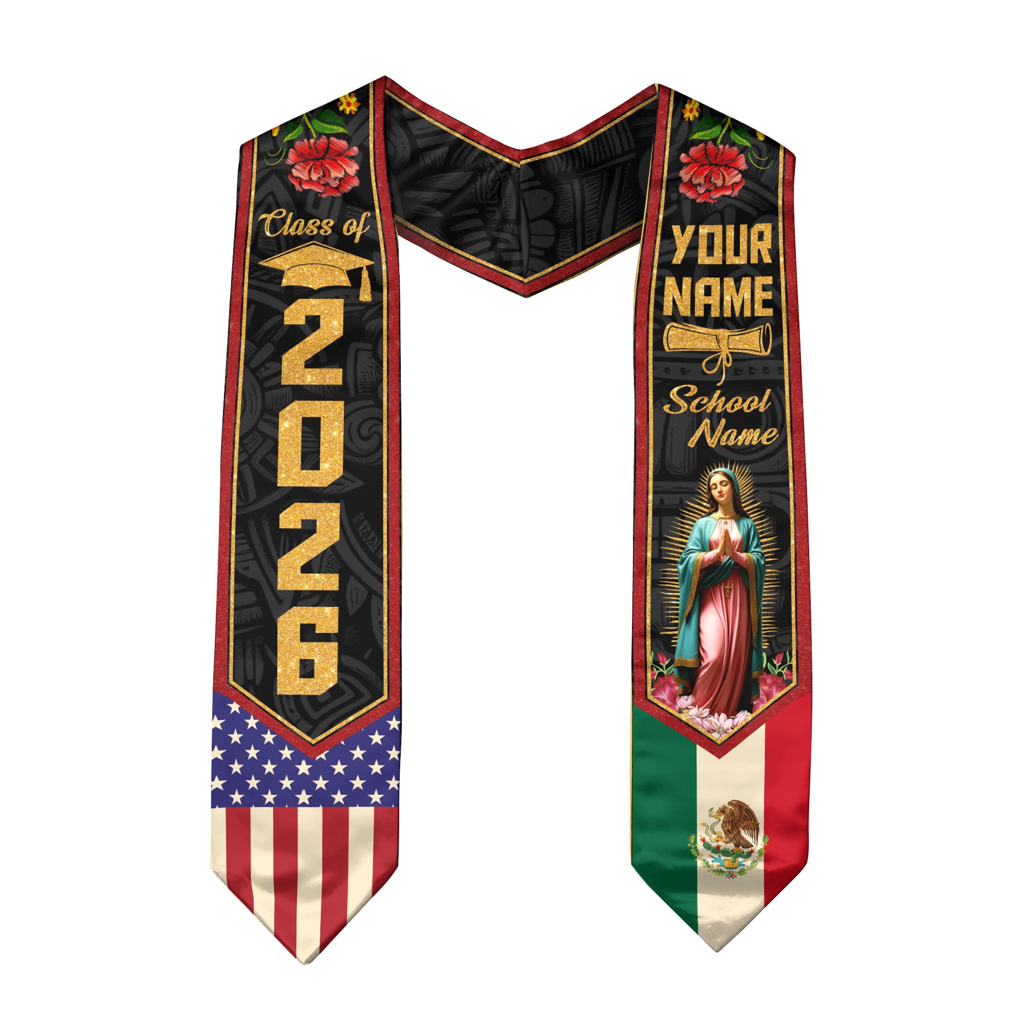 2026 Mexican Flag Sash for Graduation, Mexico Stole for Grads, Personal Detail Option