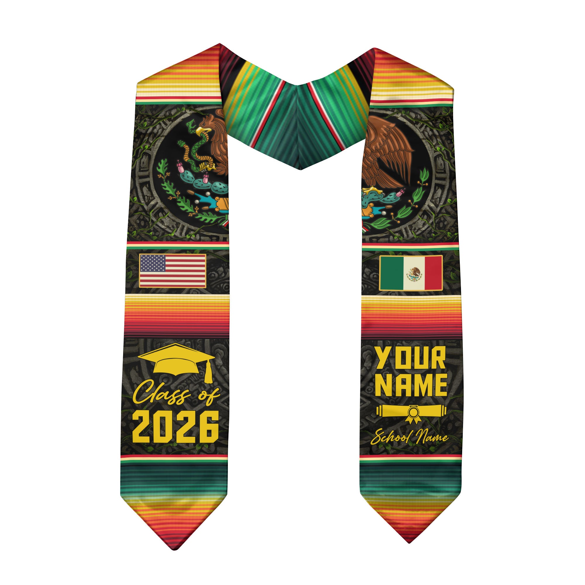 Mexico Graduation Stole 2026, Mexican Flag Graduation Sash, Add Details Option for Grads