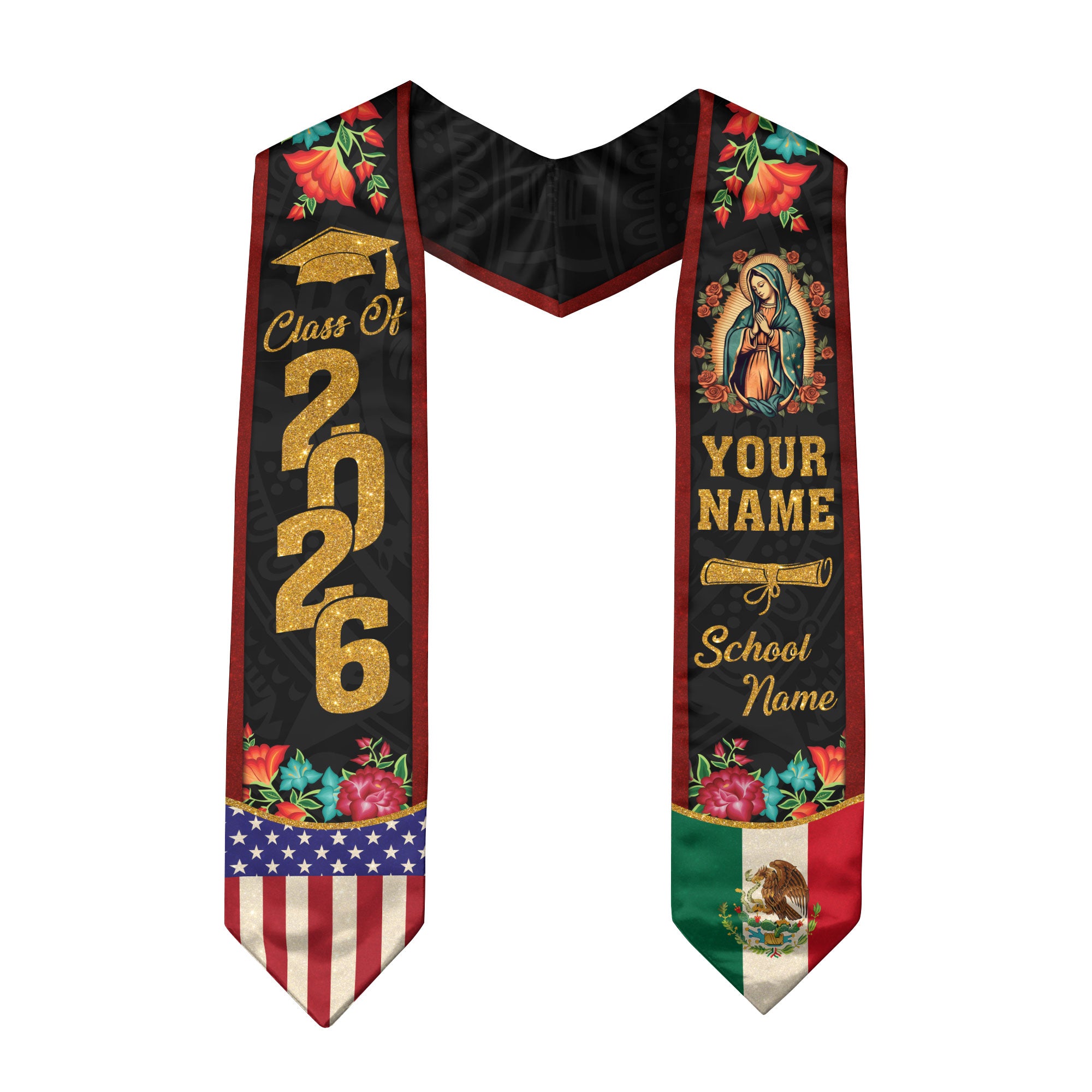 2026 Mexico Graduation Sash, Mexican Flag Stole for Graduates, Personal Detail Option