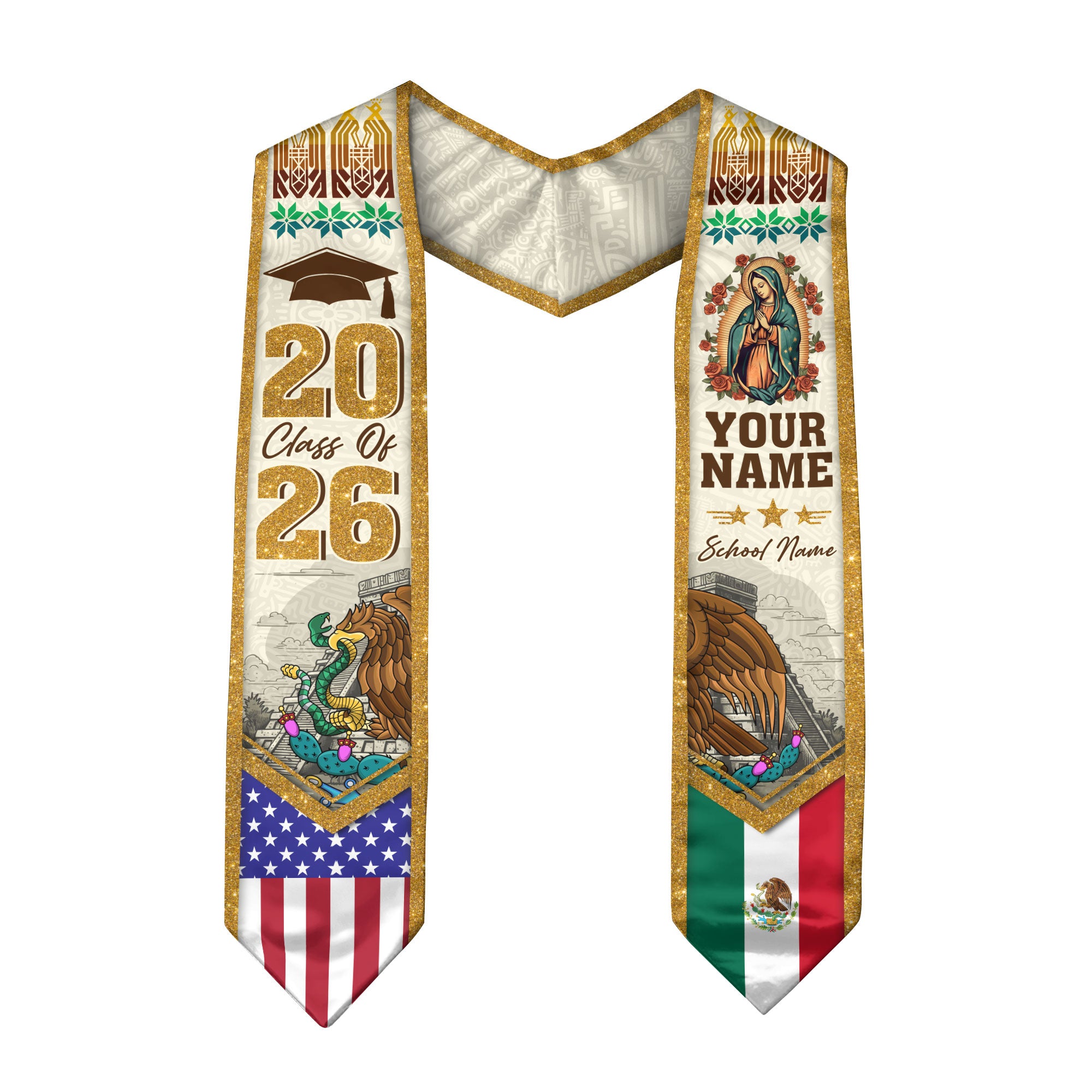 Mexican Flag Graduation Stole 2026, Mexico Sash for Grads, Personalized Detail Option