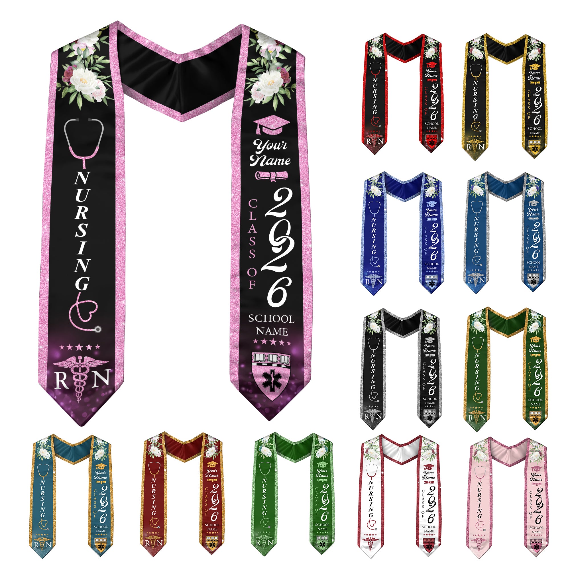 Customized RN Graduation Sash for Nursing School Completion, Professional Nurse Stole 2026