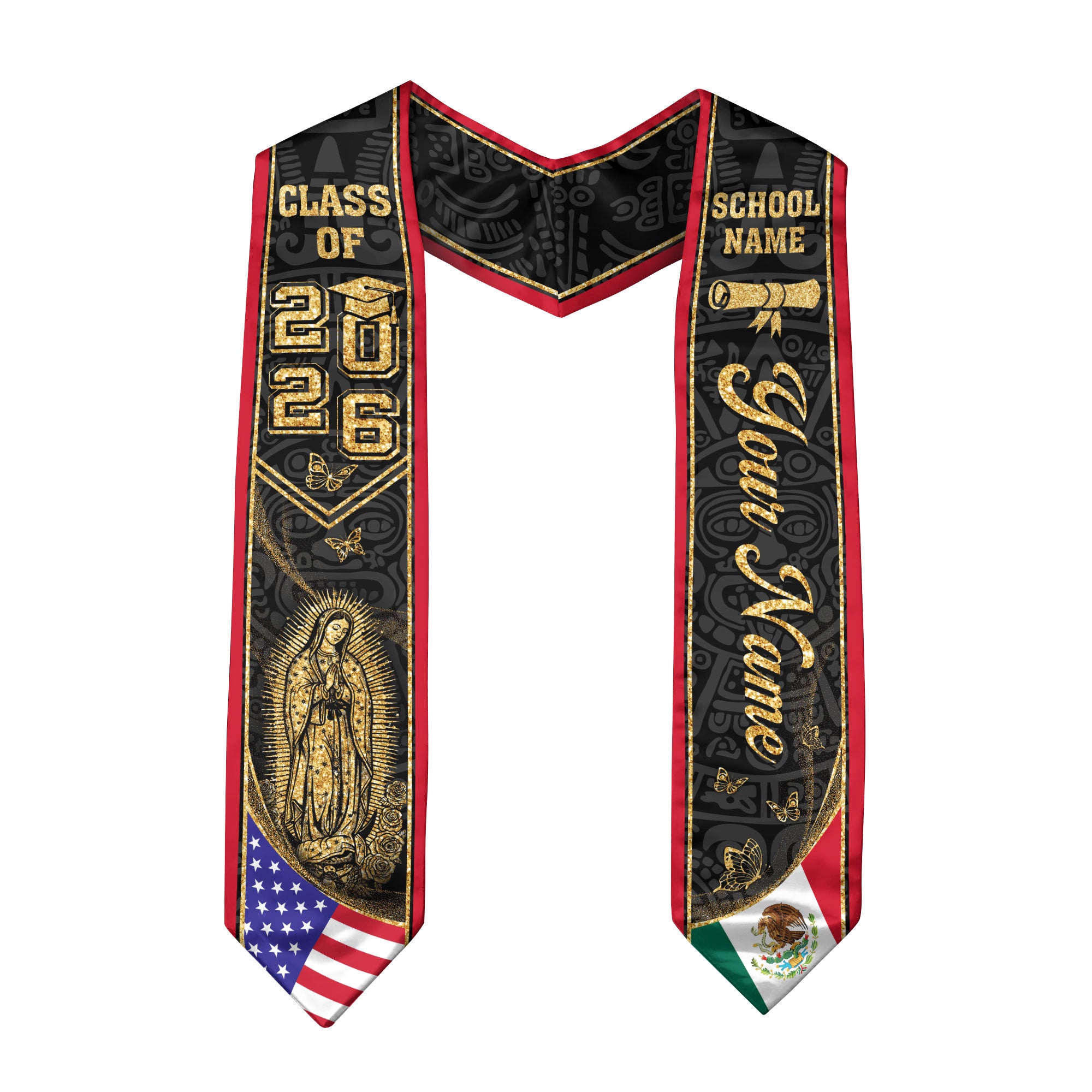 Mexican American Flag Graduation Sash 2026, Mexico Graduation Stole, Mexican Stole