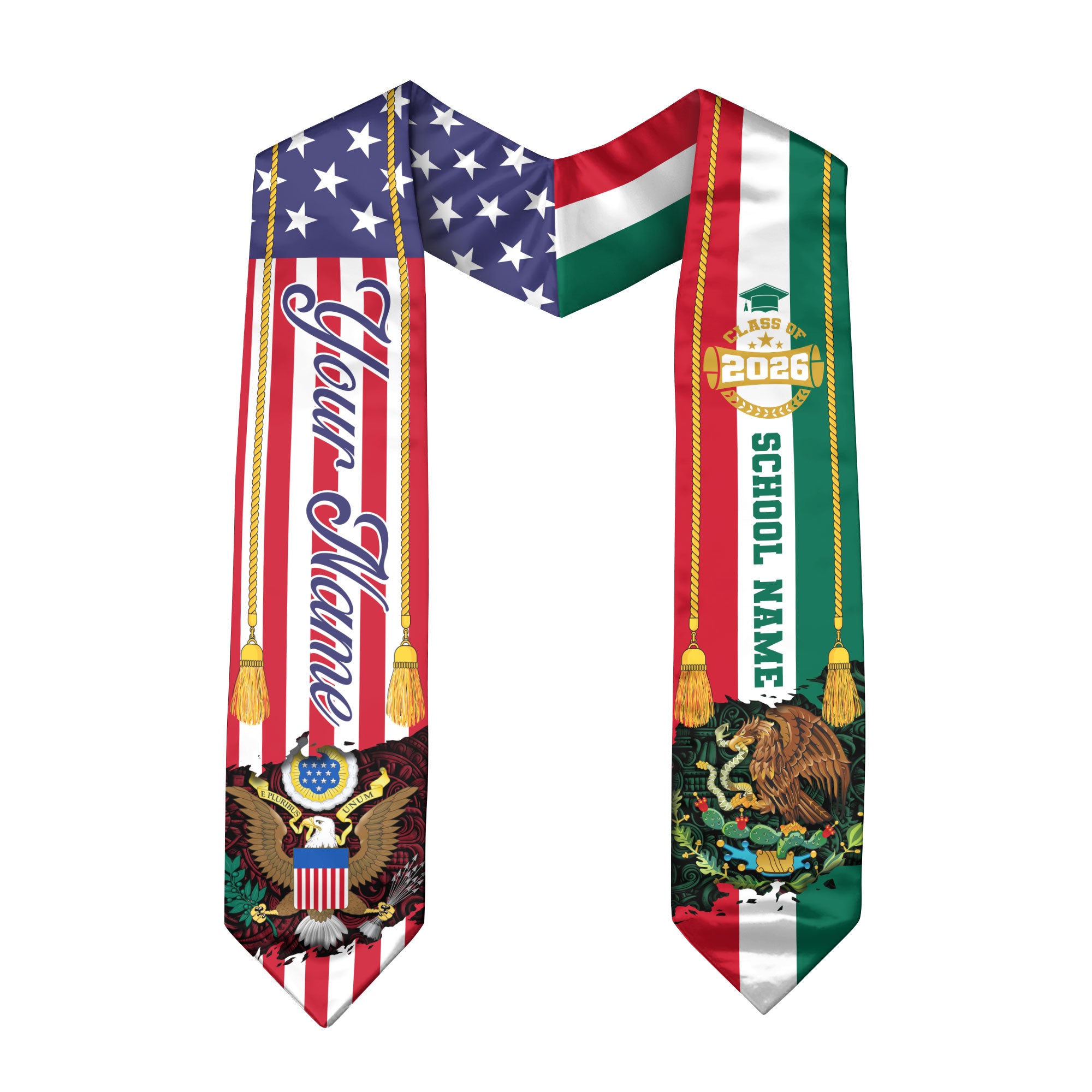 Mexican Graduation Sash 2026, Mexico Graduation Stole, Mexican American Flag Grad Stole