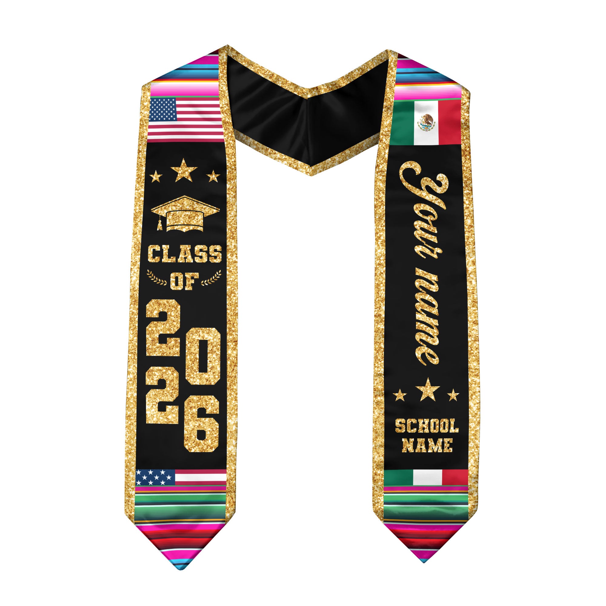 2026 Mexico Stole for Graduation, Mexican Flag Sash, Optional Personal Detail for Grads