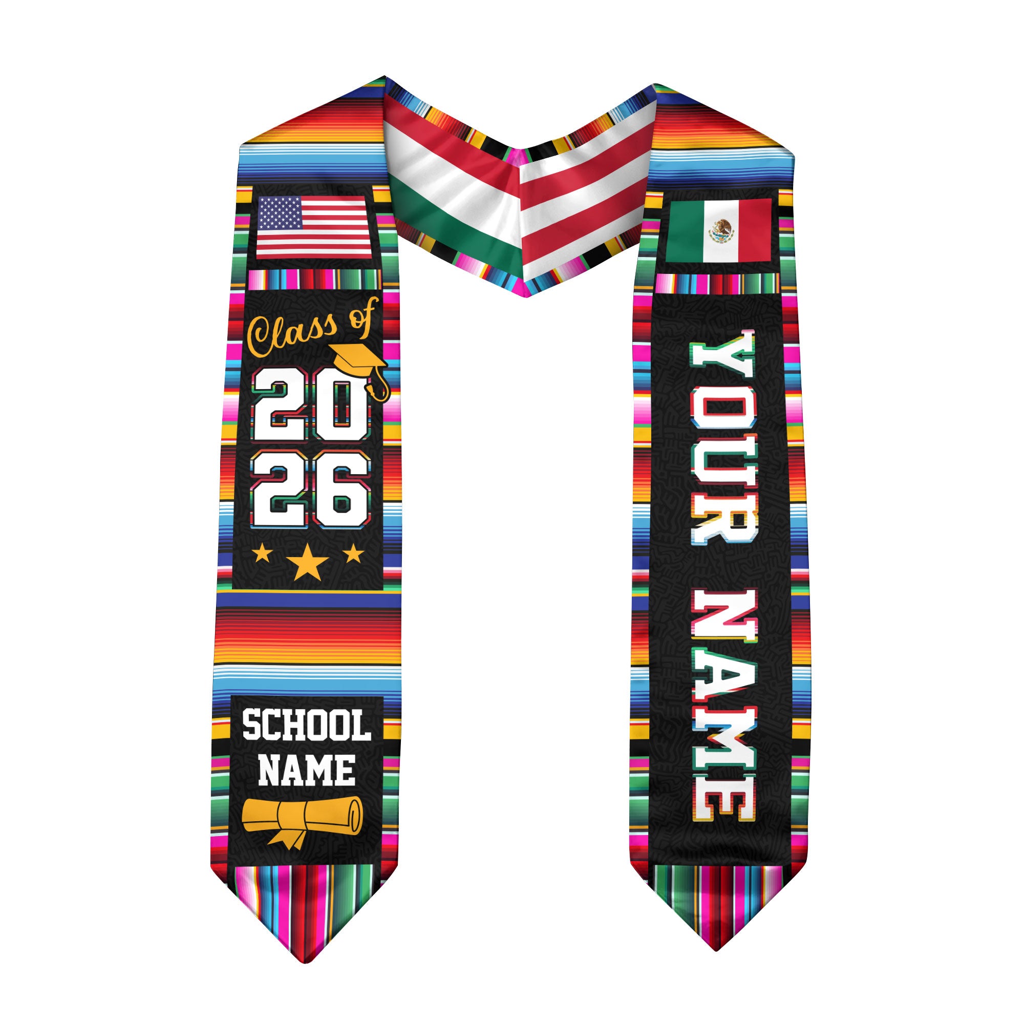 Mexico Flag Graduation Sash 2026, Mexican Stole for Graduates, Personal Detail Available