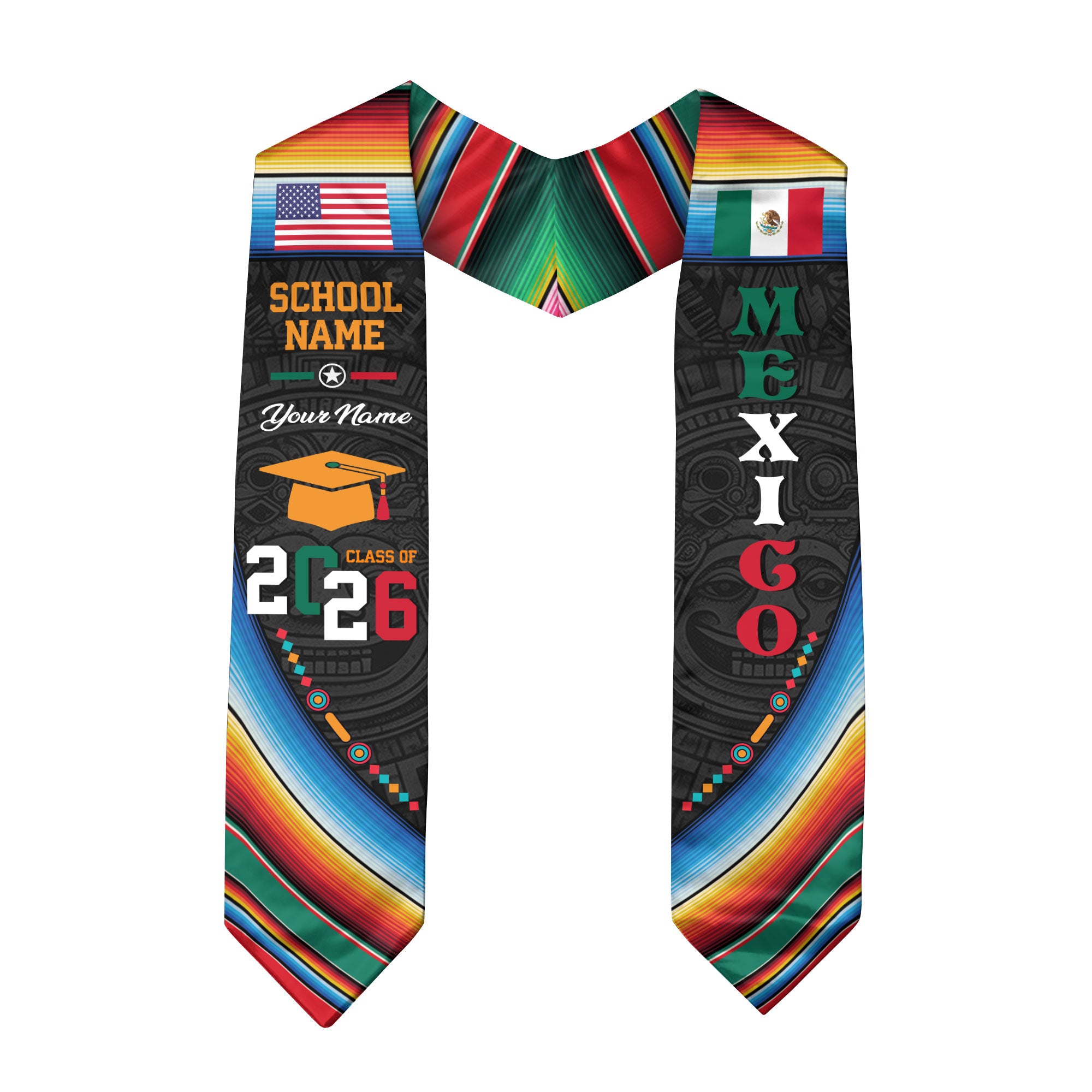 Mexico Graduation Sash 2026, Mexico Flag Stole for Grads, Optional Personal Detail Touch