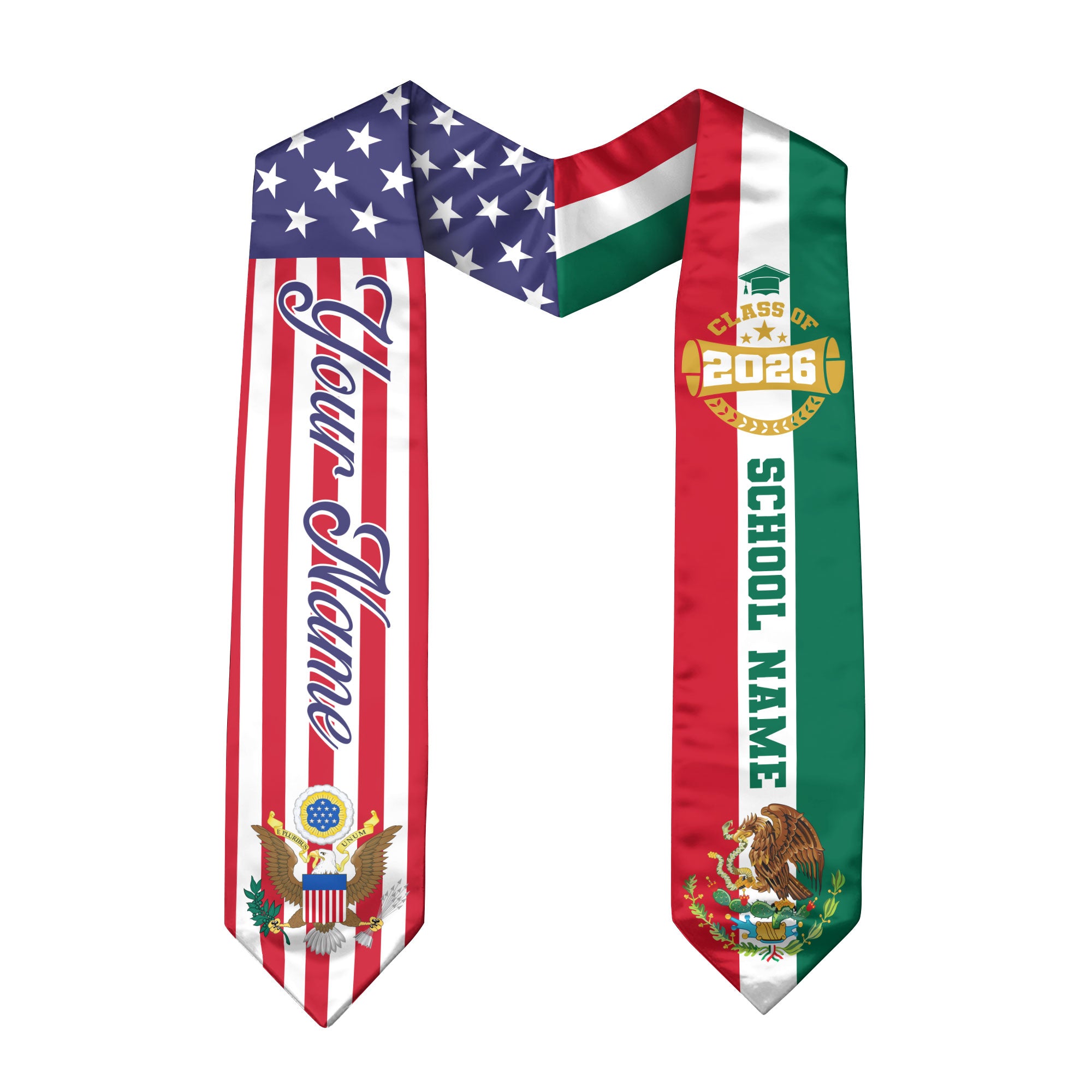 2026 Mexico Graduation Stole, Mexican Flag Sash, Personal Detail Option for Graduation Day