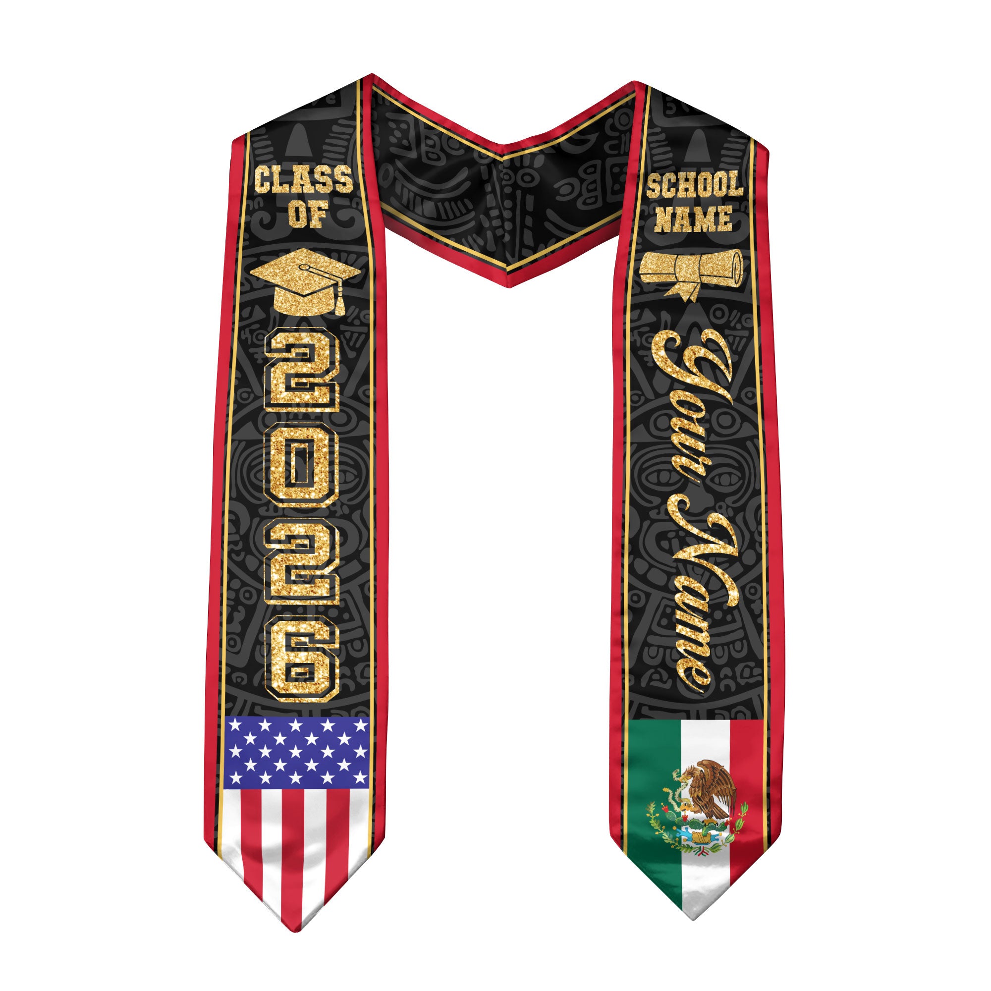 2026 Mexican Graduation Sash, Mexico Flag Stole, Personal Detail Option for Class of 2026