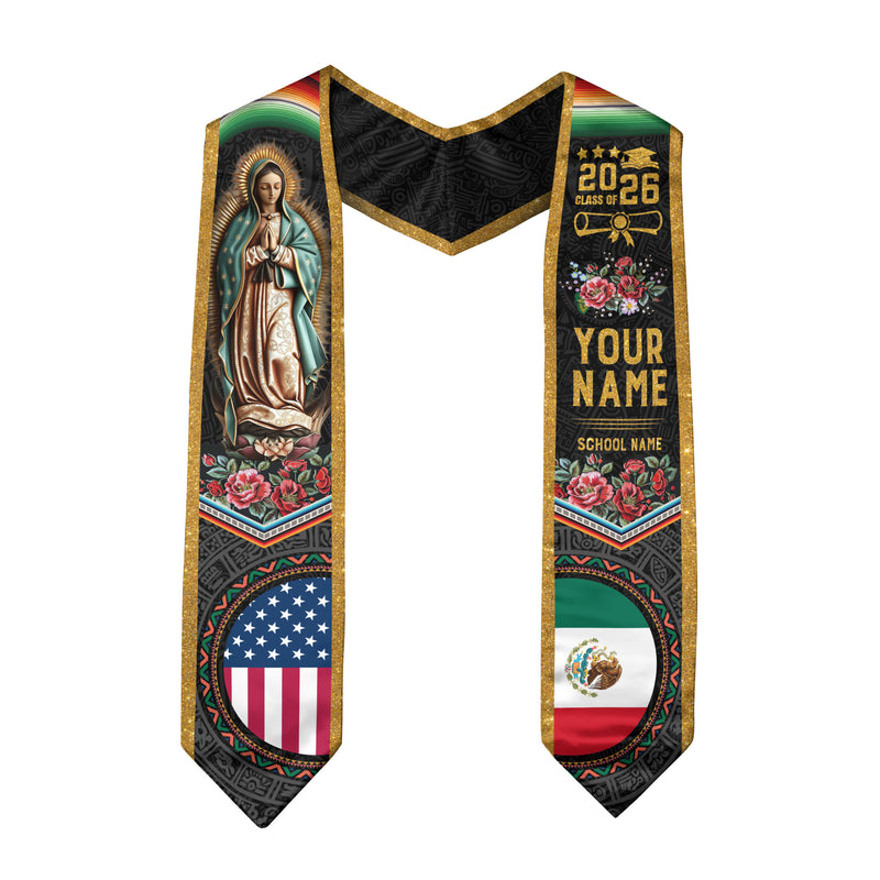 Customized Mexican Graduation Stole Showcasing National Flag Motif, Graduation Sash for Class of 2026