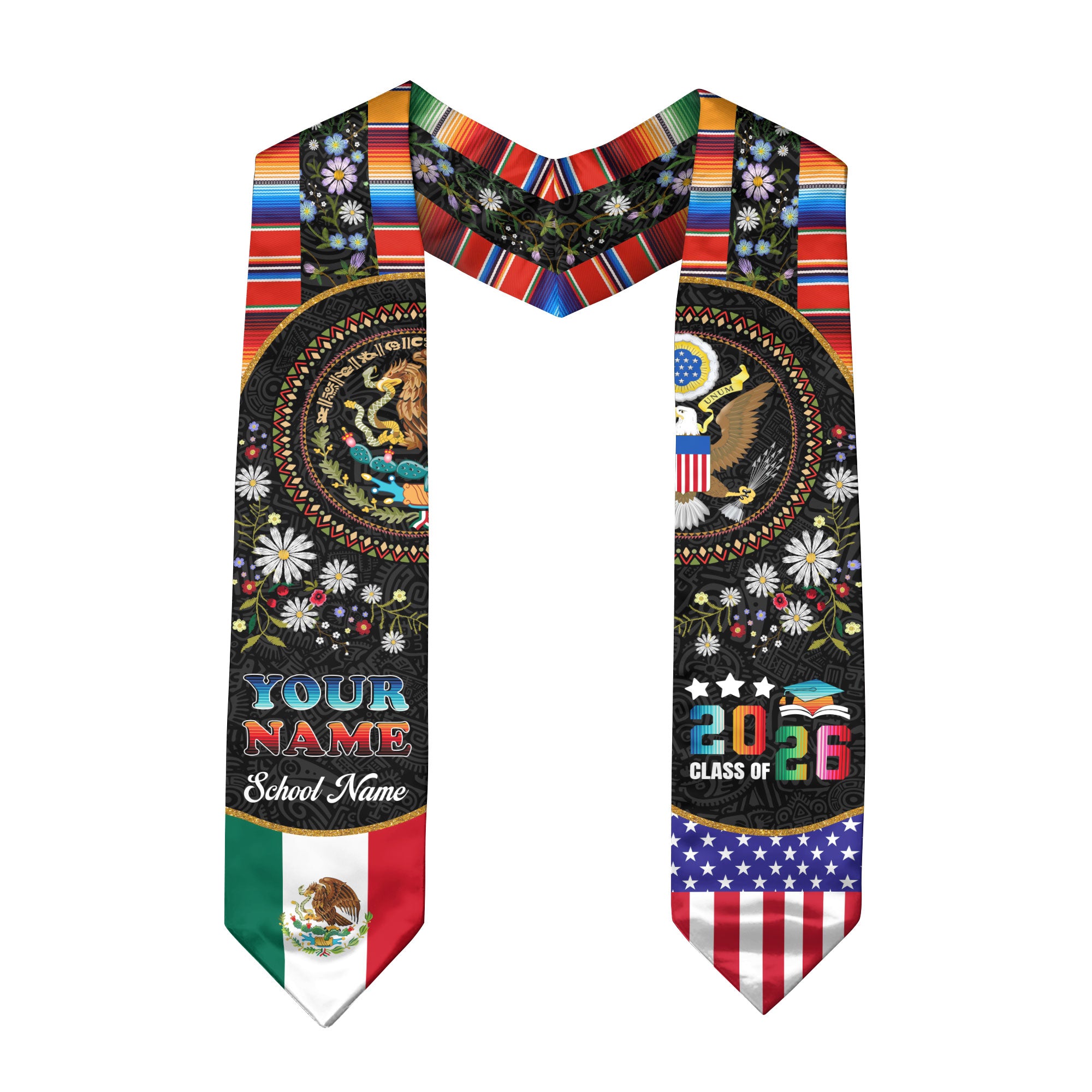 Customized Mexico Graduation Sash Featuring Traditional Flag Colors, Ceremony Stole for Class of 2026