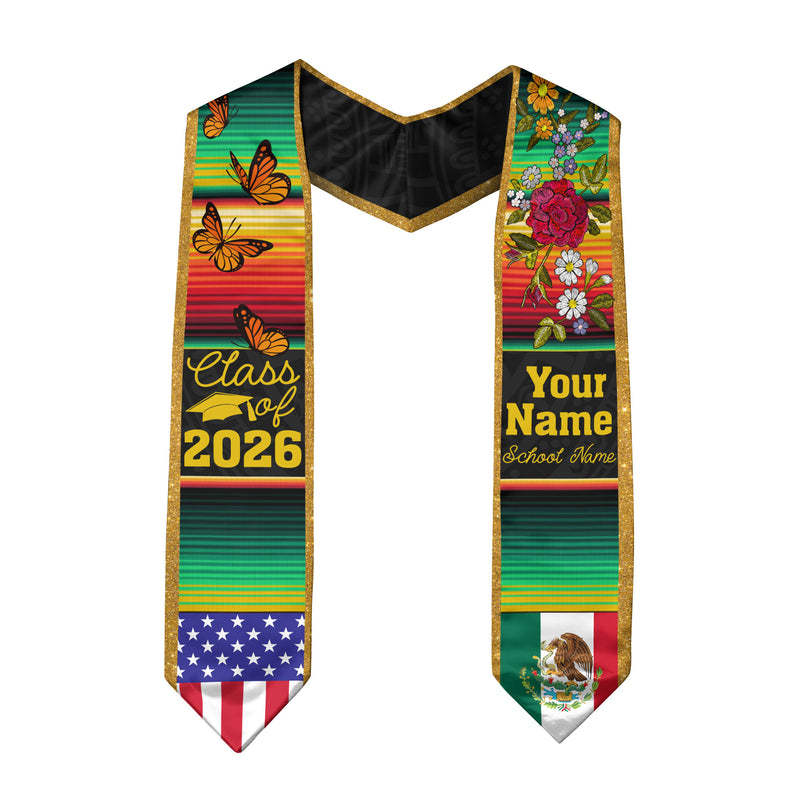 2026 Mexico Flag Stole for Grads, Mexican Graduation Sash, Personal Detail Option Included