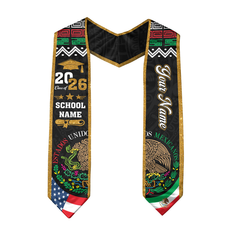 Mexican Graduation Stole 2026, Mexican Flag Sash, Personal Detail Option for Proud Families
