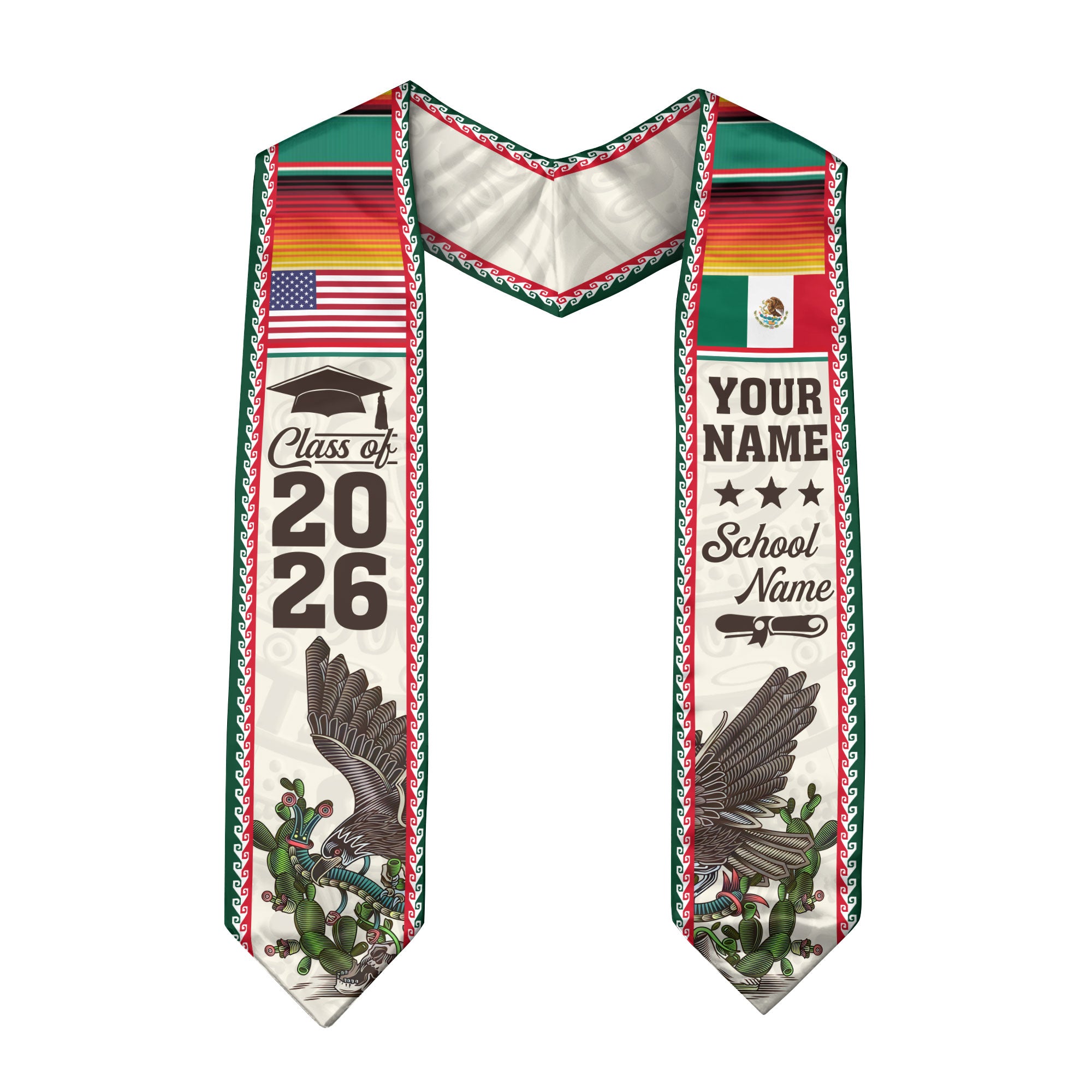 2026 Mexico Graduation Sash, Mexico Flag Stole for Graduation, Detail Option Available
