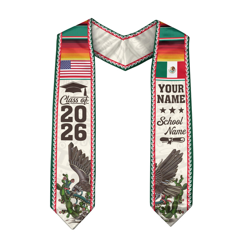 2026 Mexico Graduation Sash, Mexico Flag Stole for Graduation, Detail Option Available