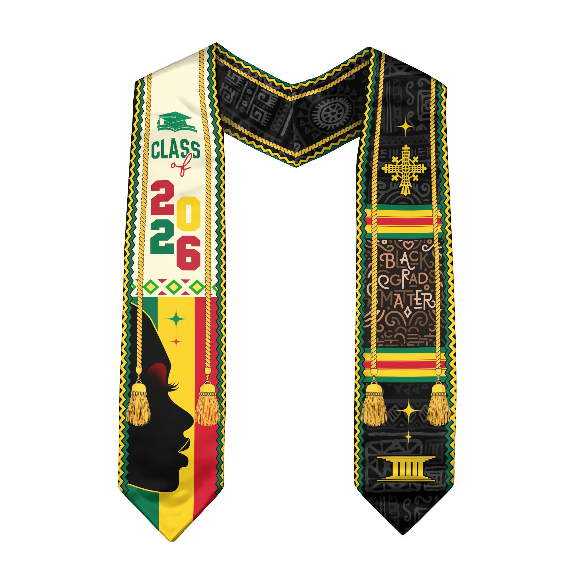 Black Grads Matter Graduation Stole 2026, Pan-African African Print Graduation Stole