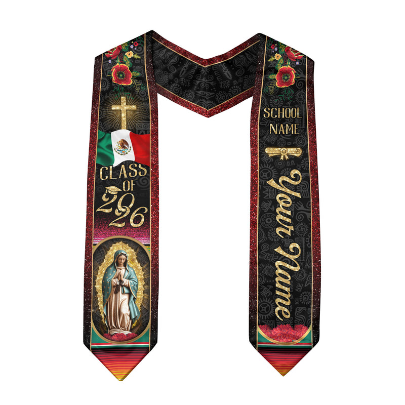 Mexico Graduation Stole 2026, Mexican Flag Sash, Personalized Detail Options, Graduation Stole