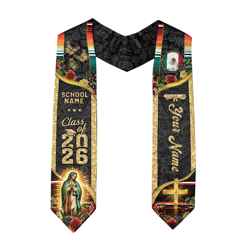 2026 Mexican Flag Graduation Sash, Mexico Stole, Personal Name & Year Detail Option