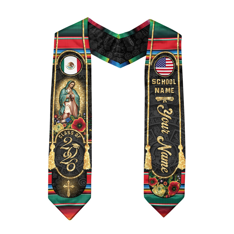 2026 Mexico Flag Graduation Stole, Mexican Sash, Name Detail Option for Class of 2026