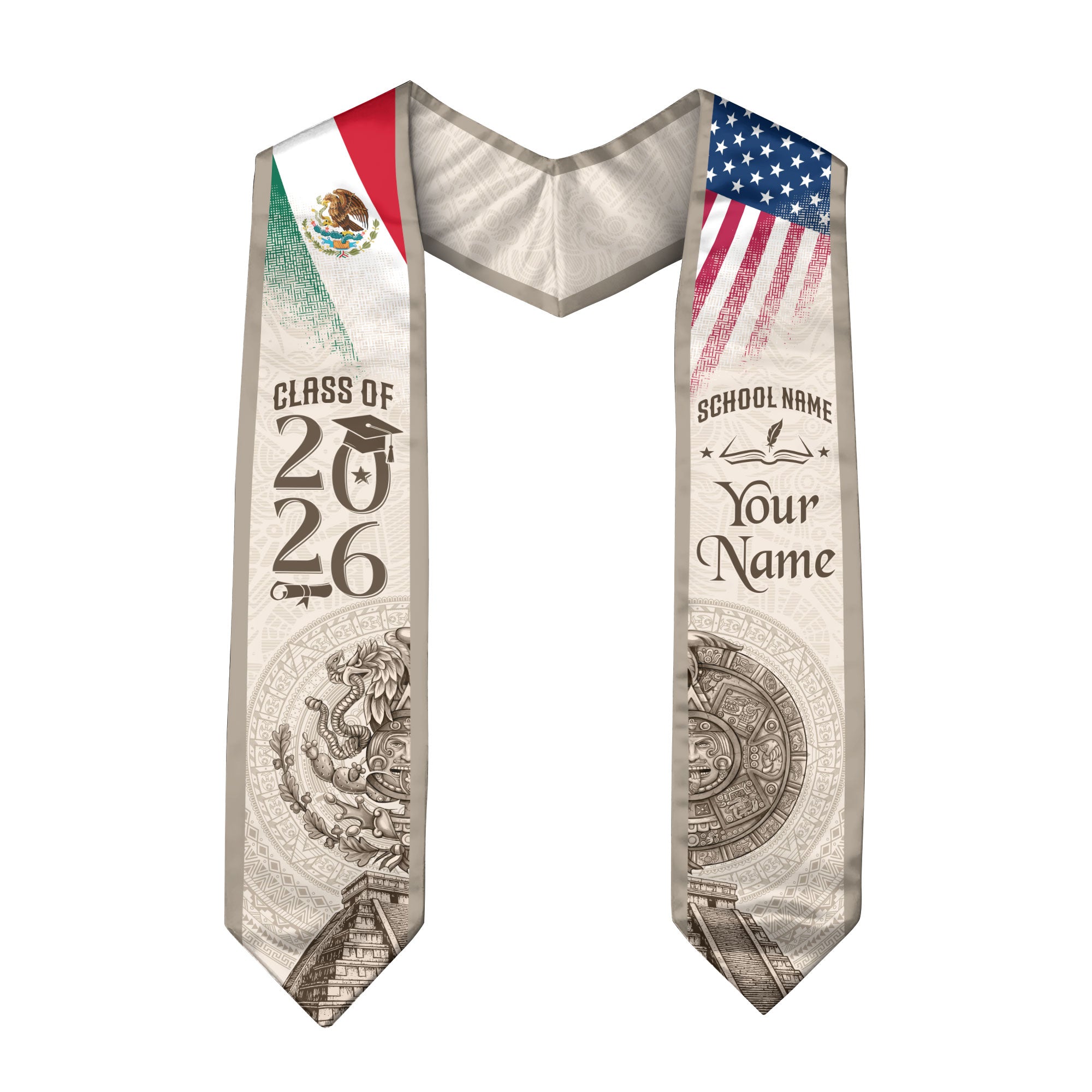 2026 Mexico Flag Sash for Graduation, Mexican Stole for Graduates, Add Name Detail