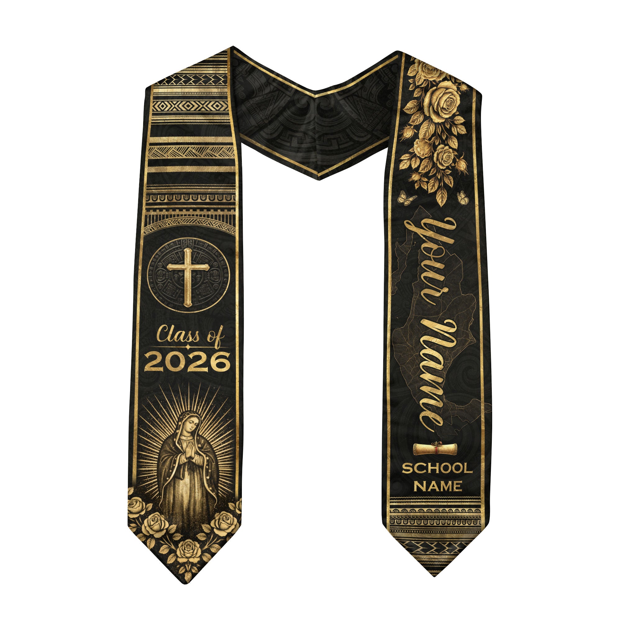 2026 Mexico Flag Graduation Stole, Mexican Sash for Grads, Add Name & Year Option