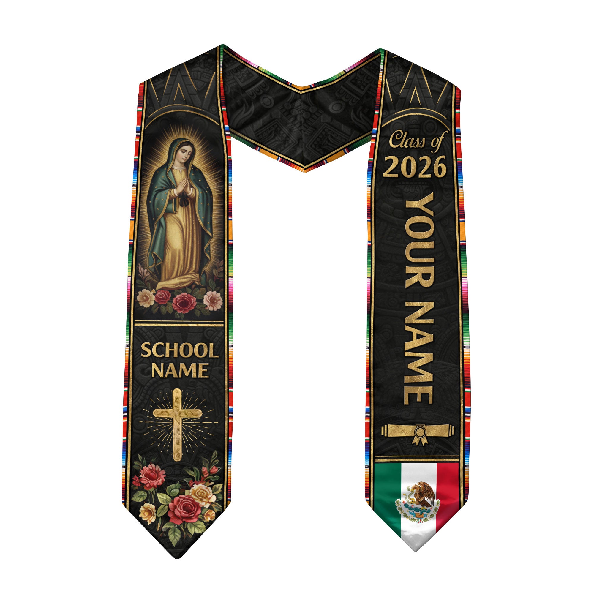 2026 Mexican Flag Stole for Graduation, Mexico Sash, Optional Name & Class Year Detail