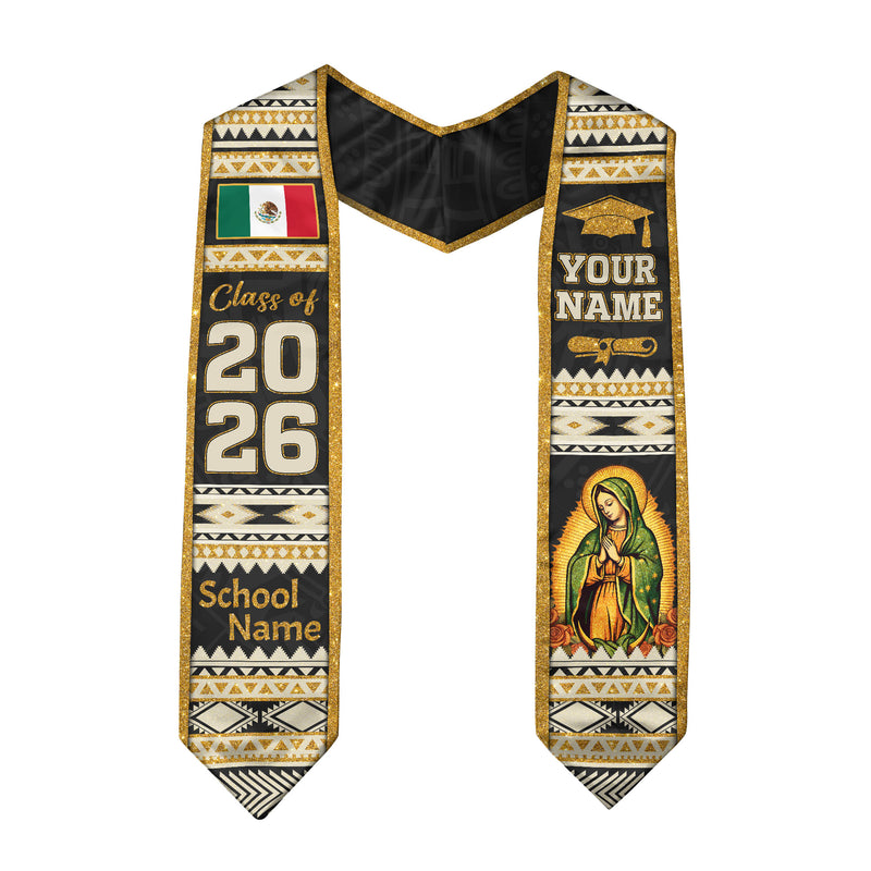Customized Mexico Flag Graduation Stole 2026, Graduation Sash for Mexican Heritage Class of 2026