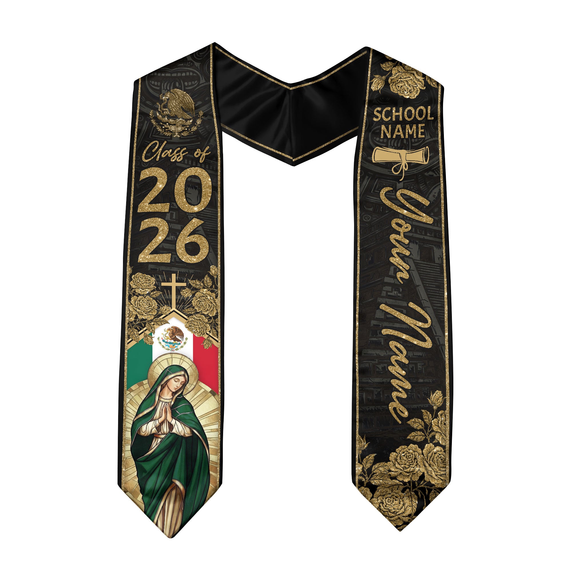 Customized Mexico Graduation Stole 2026, Mexican Flag Sash, Commencement Accessory Class of 2026