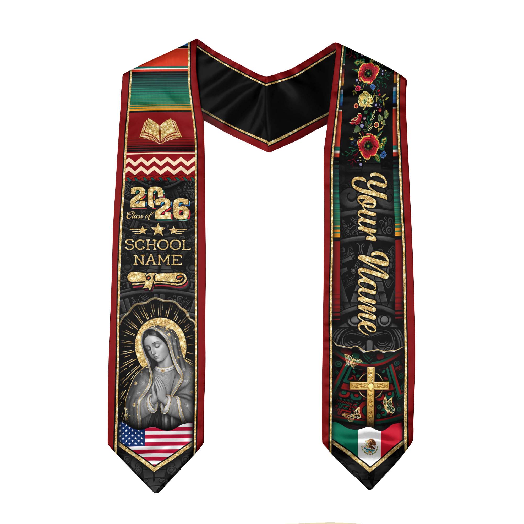 Customized Mexican Graduation Stole Featuring Flag Colors, Graduation Sash for Class of 2026