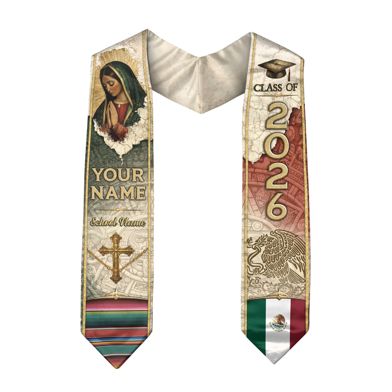 Customized Graduation Stole for Mexico Celebrations, Mexican Flag Sash 2026, Class of 2026