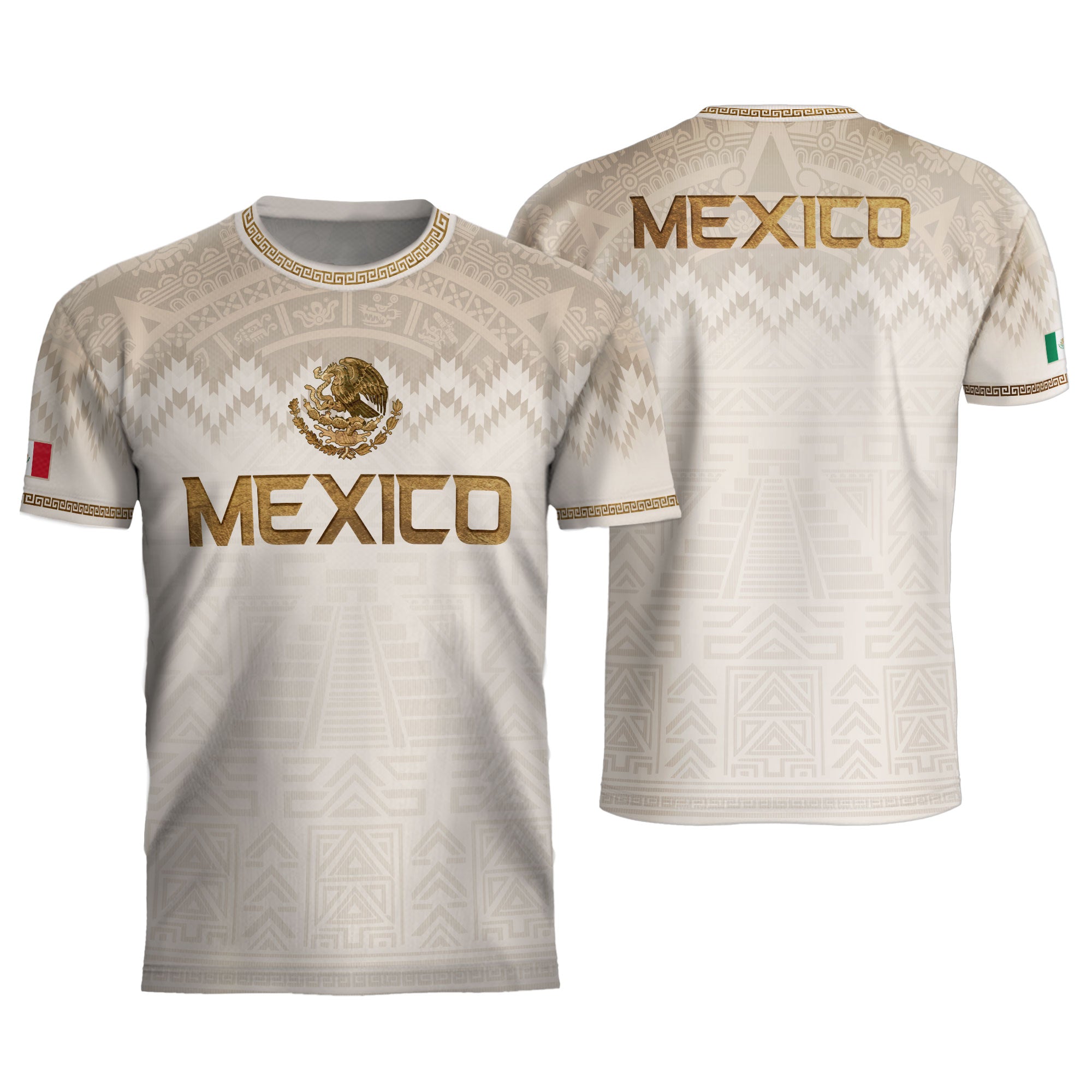 Hung Test Mexico Heritage Orgullo Mexicano Beige Gold Aztec Pyramid Sun Stone Soccer Jersey