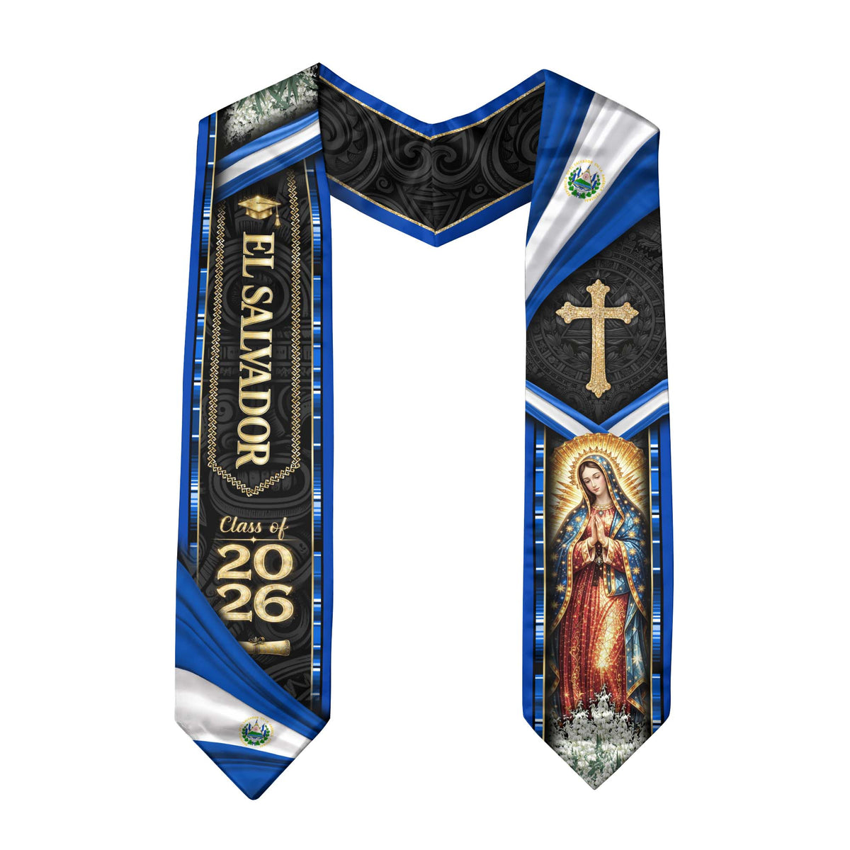 El Salvador Graduation Stole 2026 - Virgin Mary & Cross Class of 2026 Sash