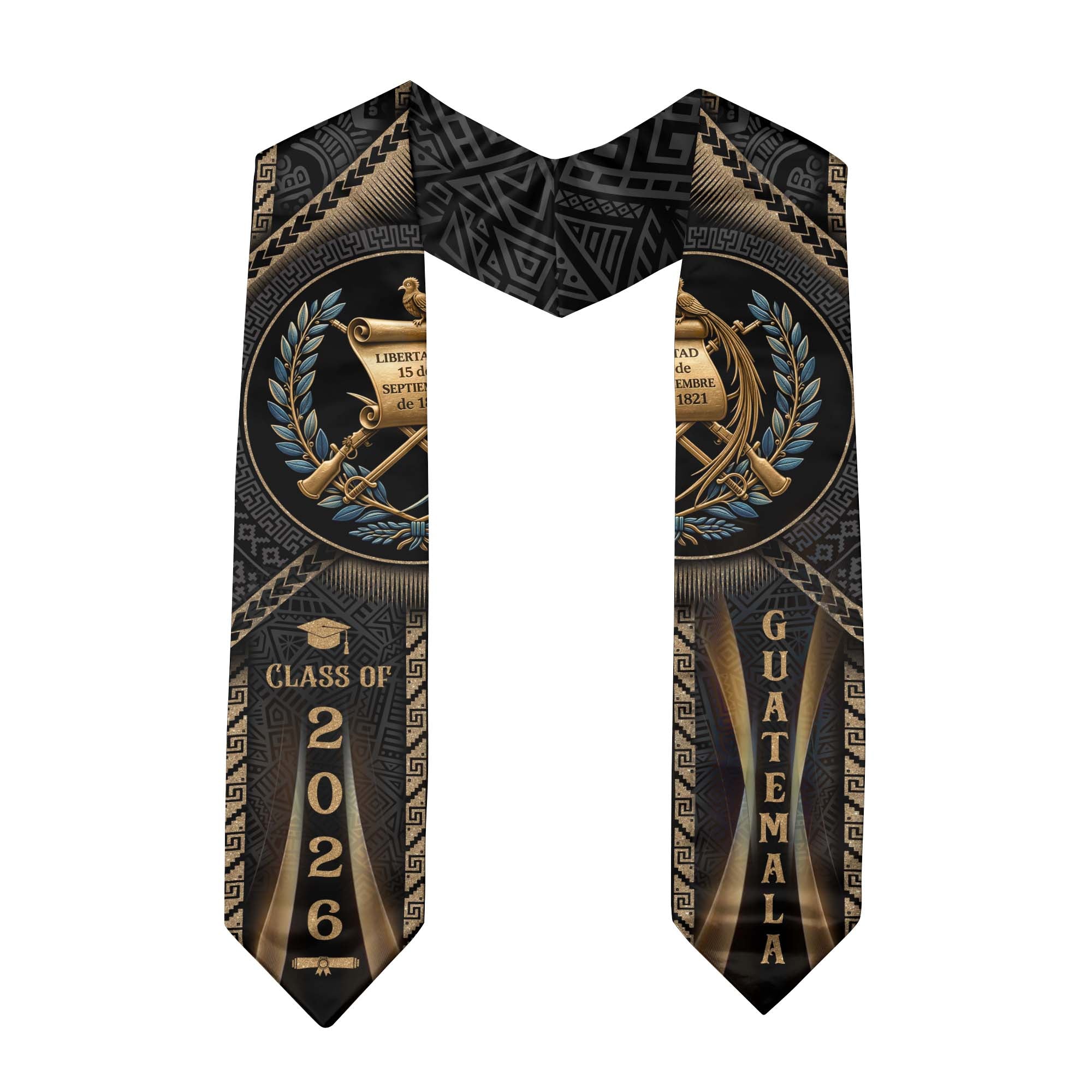 Guatemala Graduation Stole 2026 National Emblem Quetzal Laurel Gold Graduation Sash Design