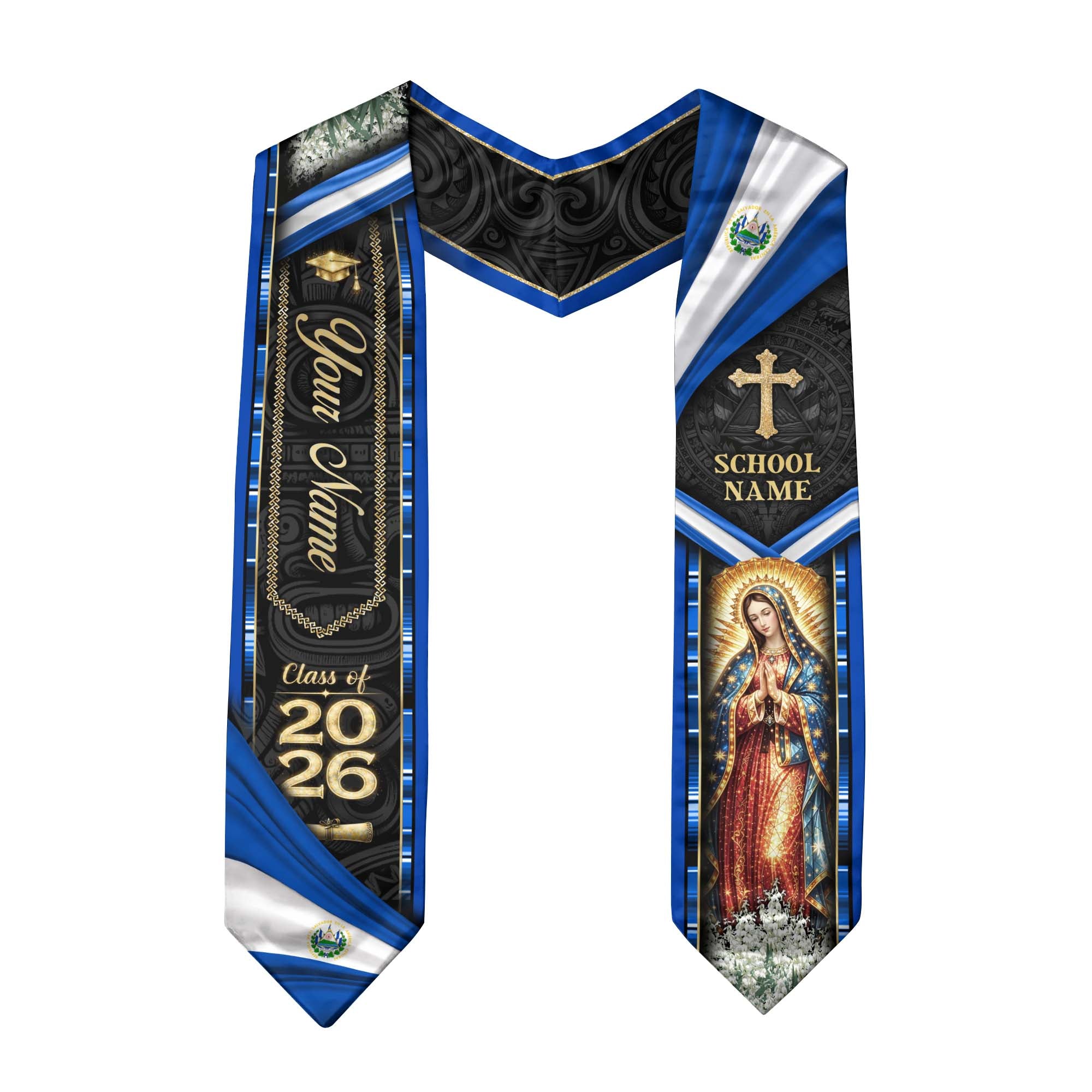 Personalized El Salvador Graduation Sash 2026 - Virgin Mary Heritage Stole