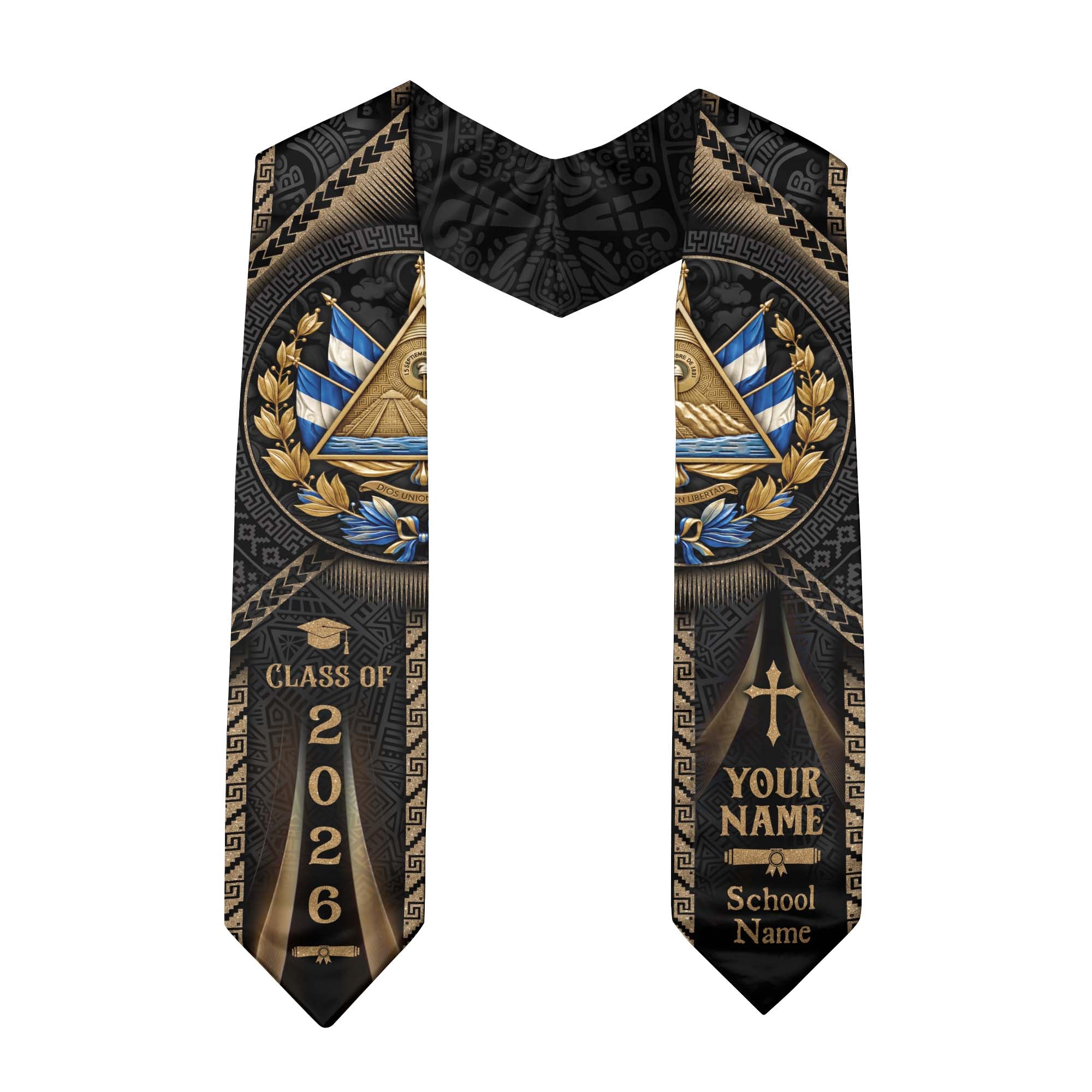 El Salvador Graduation Stole Class of 2026 - Personalized Coat of Arms Heritage Sash