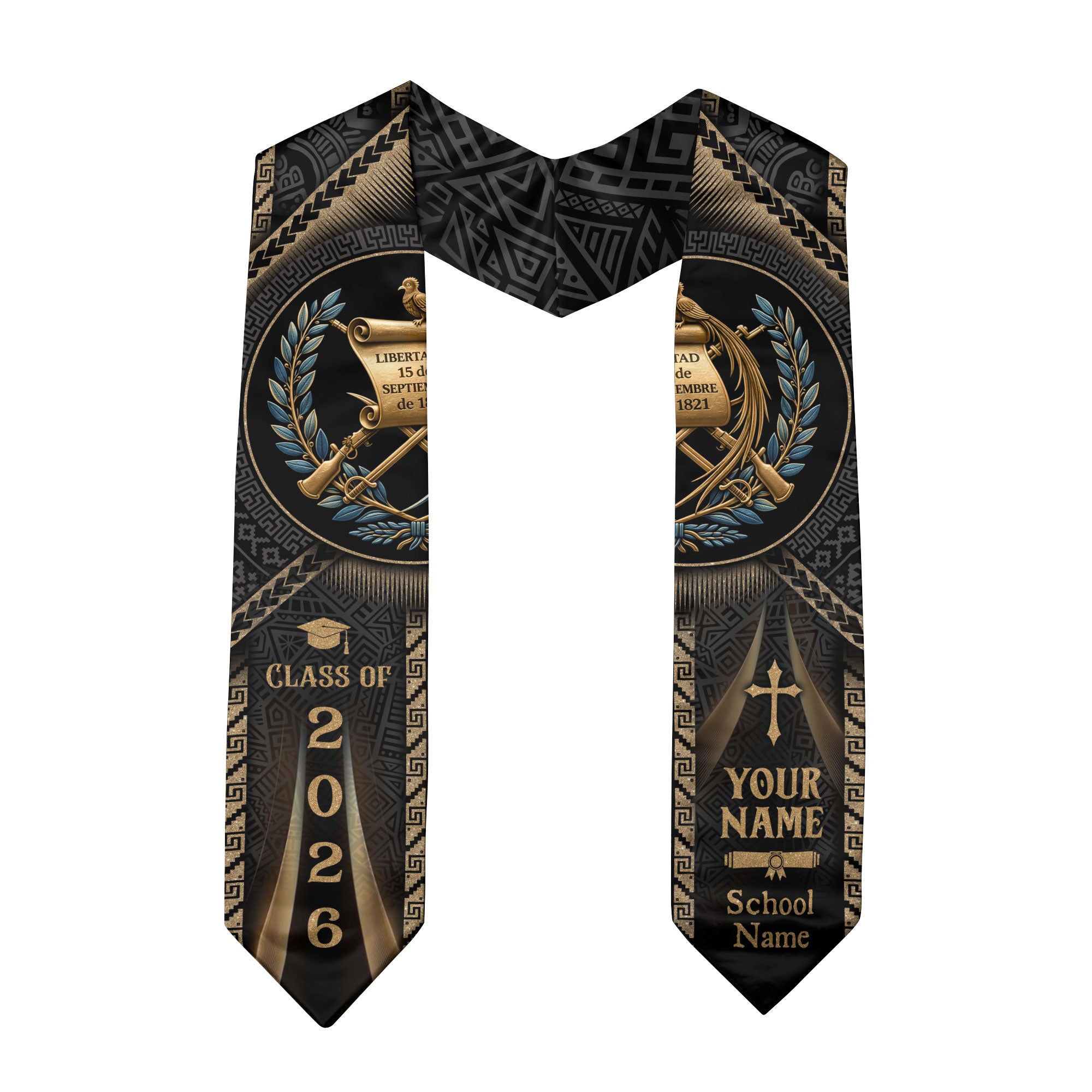 Personalized Guatemala Graduation Stole - Custom Name School Maya Heritage Quetzal Sash
