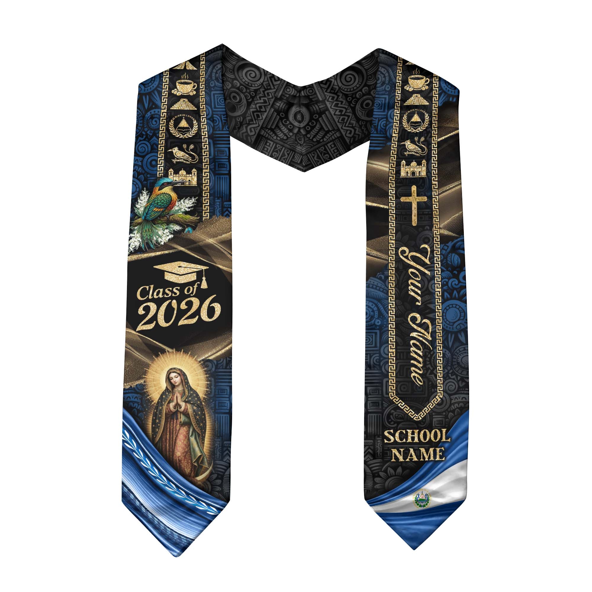 Custom Name El Salvador Graduation Stole Class of 2026 - Torogoz Heritage Sash