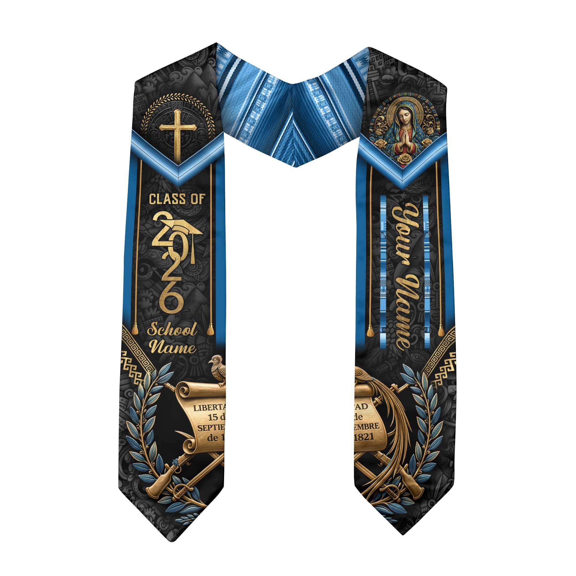 Custom Guatemala Stole 2026 - Personalized Name School Virgin Mary & Quetzal Sash
